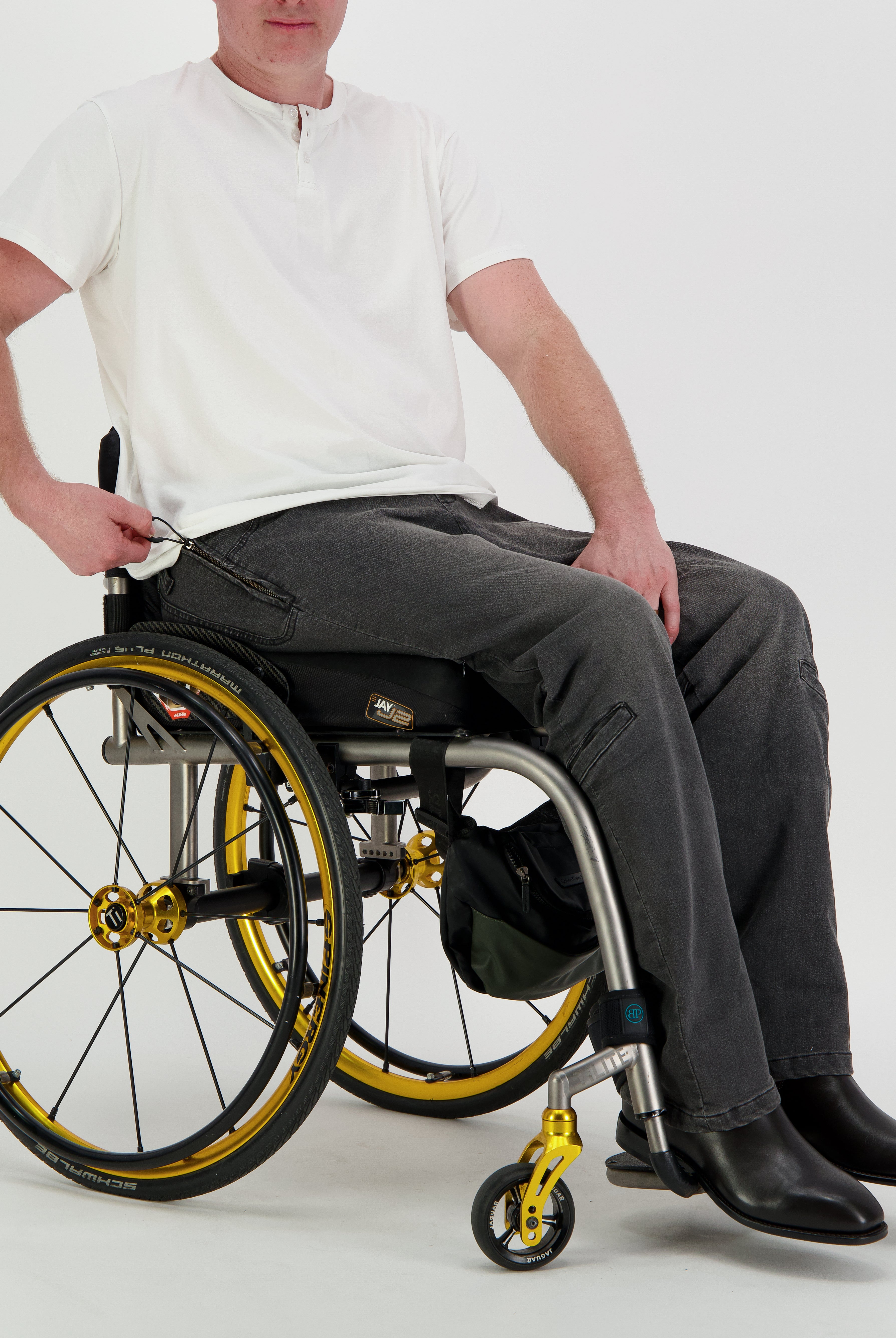 Stephen Seated Jeans for Male Wheelchair Users - Grey 2 & 3 Access Points - Christina Stephens