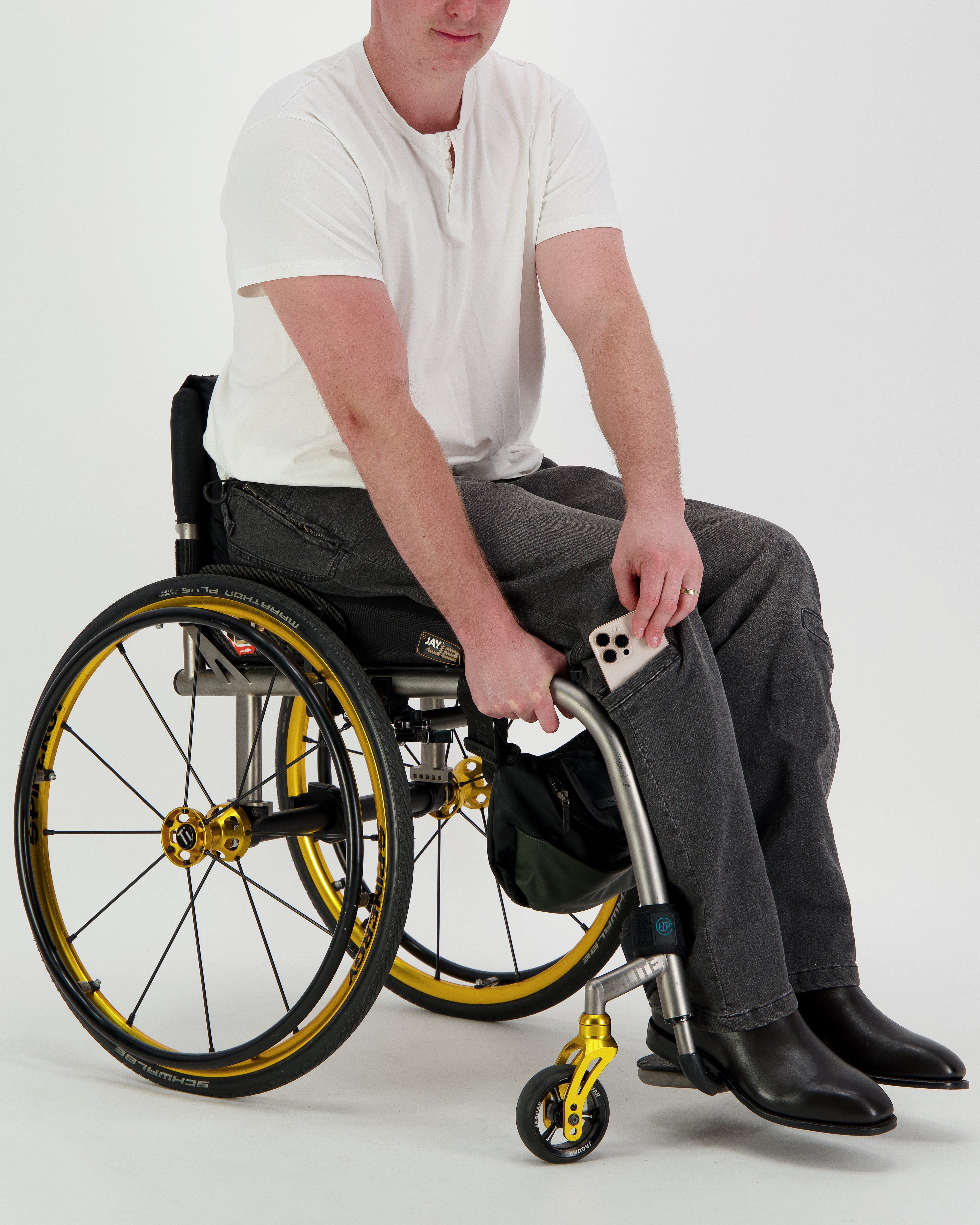Stephen Seated Jeans for Male Wheelchair Users - Grey 2 & 3 Access Points - Christina Stephens