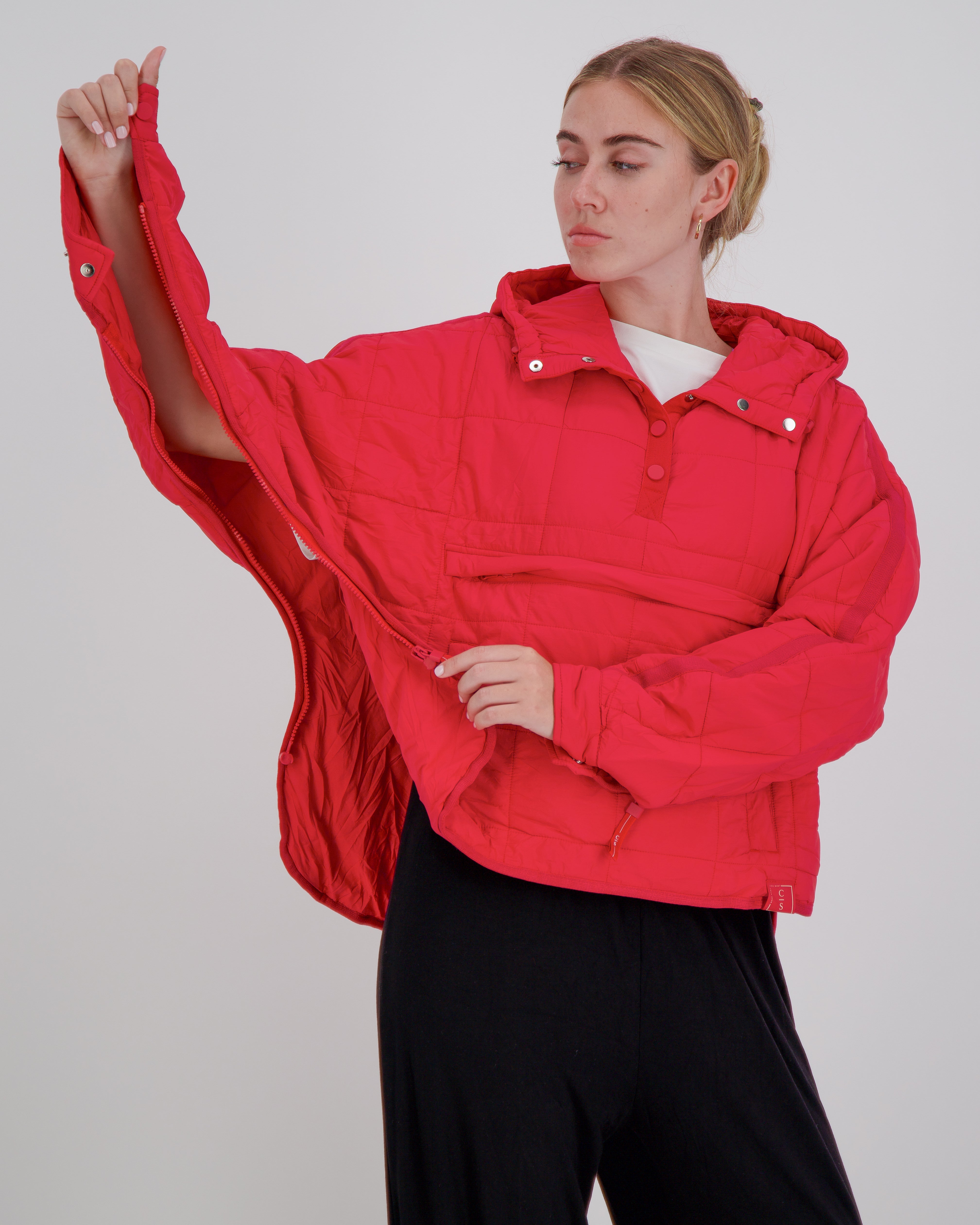 Elly Universal Adaptive Puffer Jacket for Wheelchair Users - Red - Christina Stephens