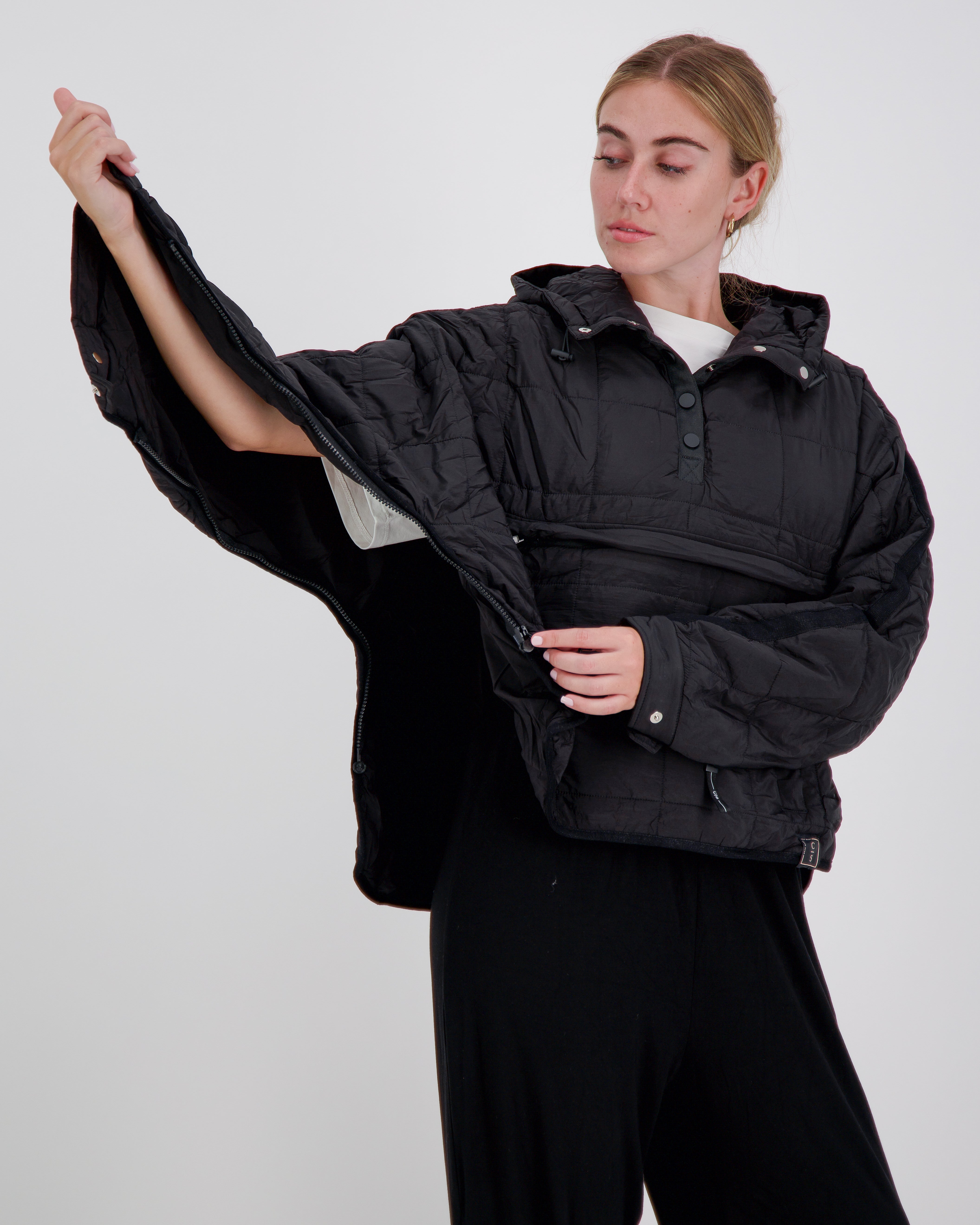 Elly Universal Adaptive Puffer Jacket for Wheelchair Users - Black - Christina Stephens