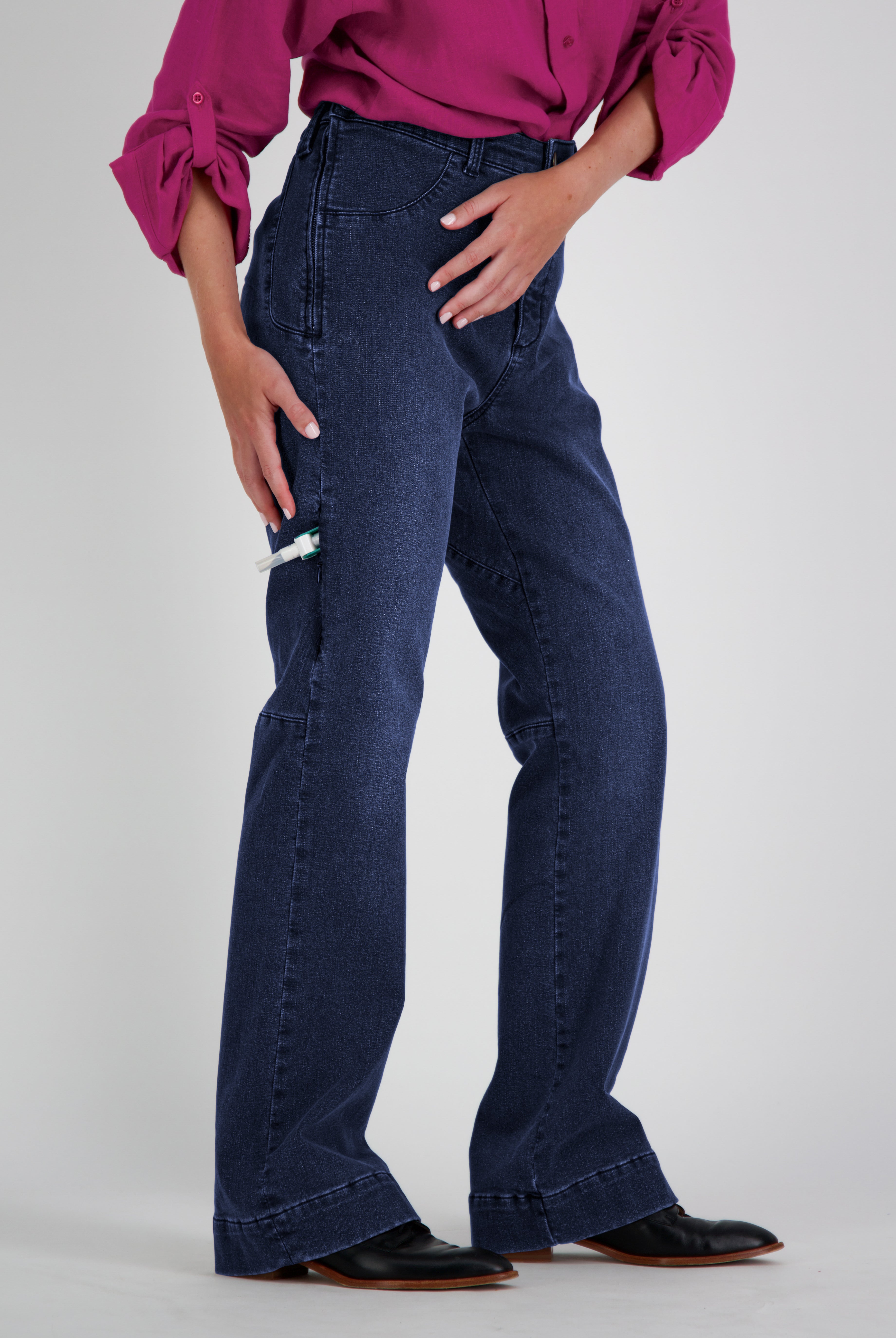 Annie Seated Jeans for Female Wheelchair Users - Blue 2 & 3 Access Points - Christina Stephens