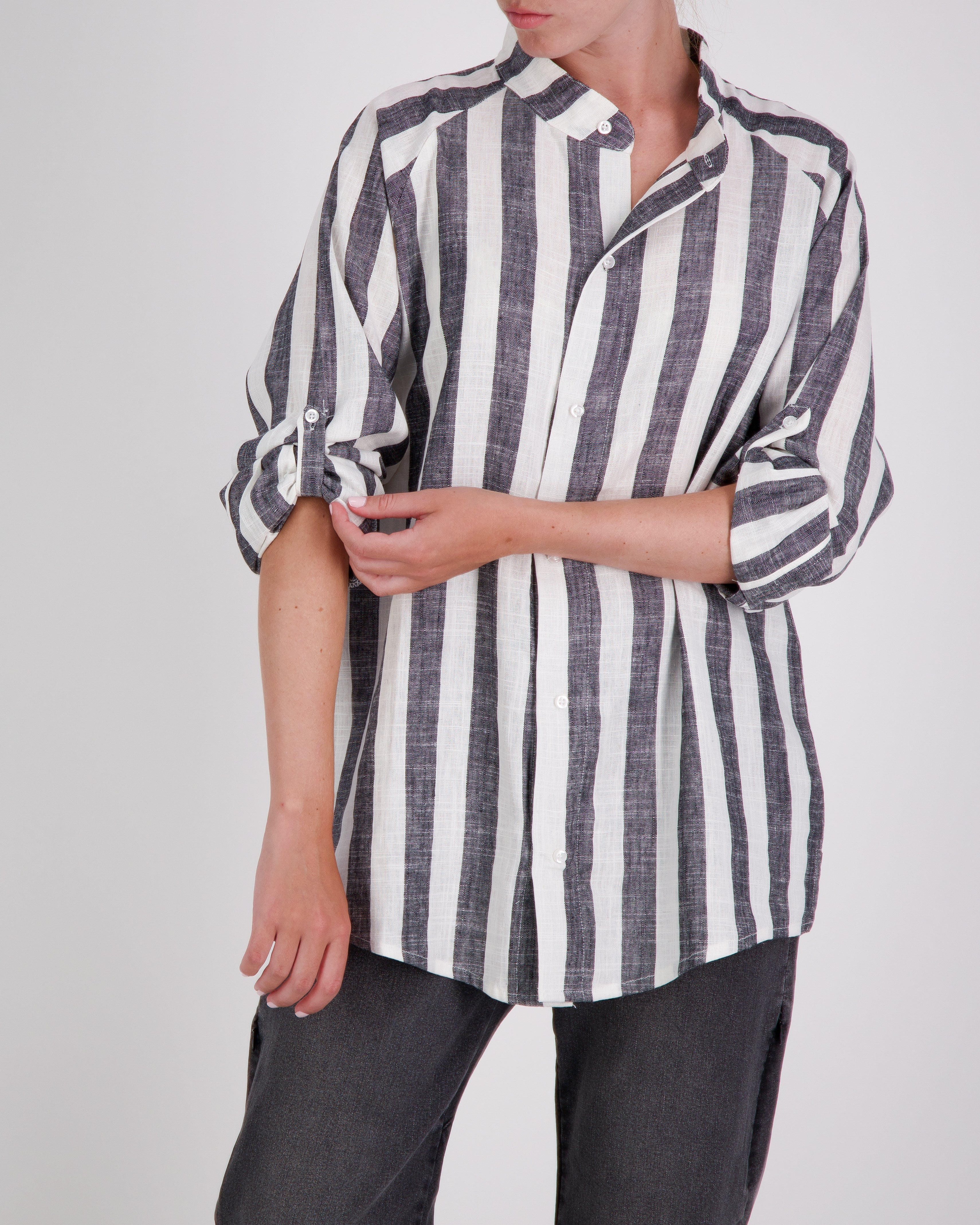 Cruiser Magnetic Linen Shirt for Dexterity Support - Stripe - Christina Stephens