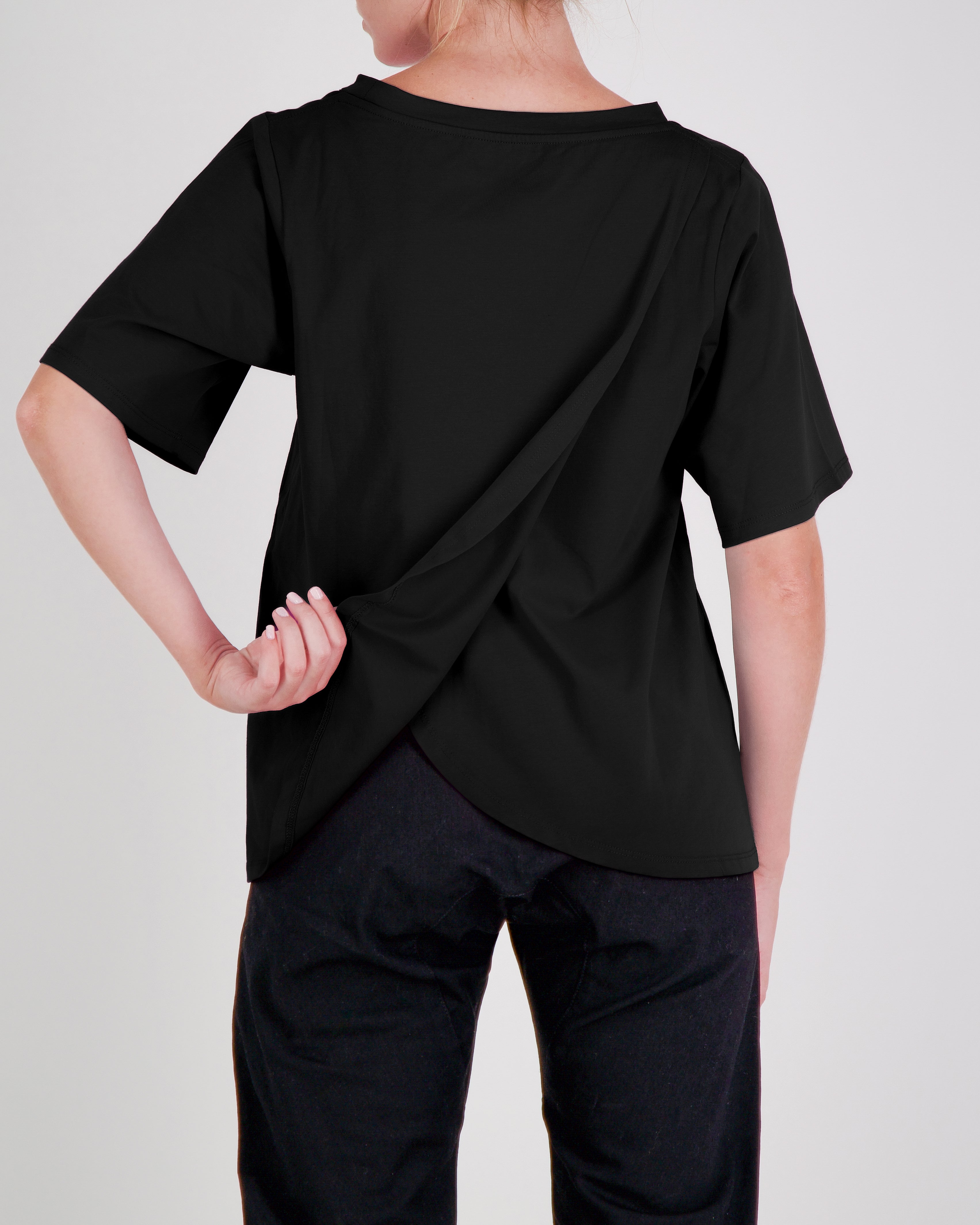 Lilli Leaf Back T-Shirt Stain and Spill Resistant for Dexterity - Black - Christina Stephens