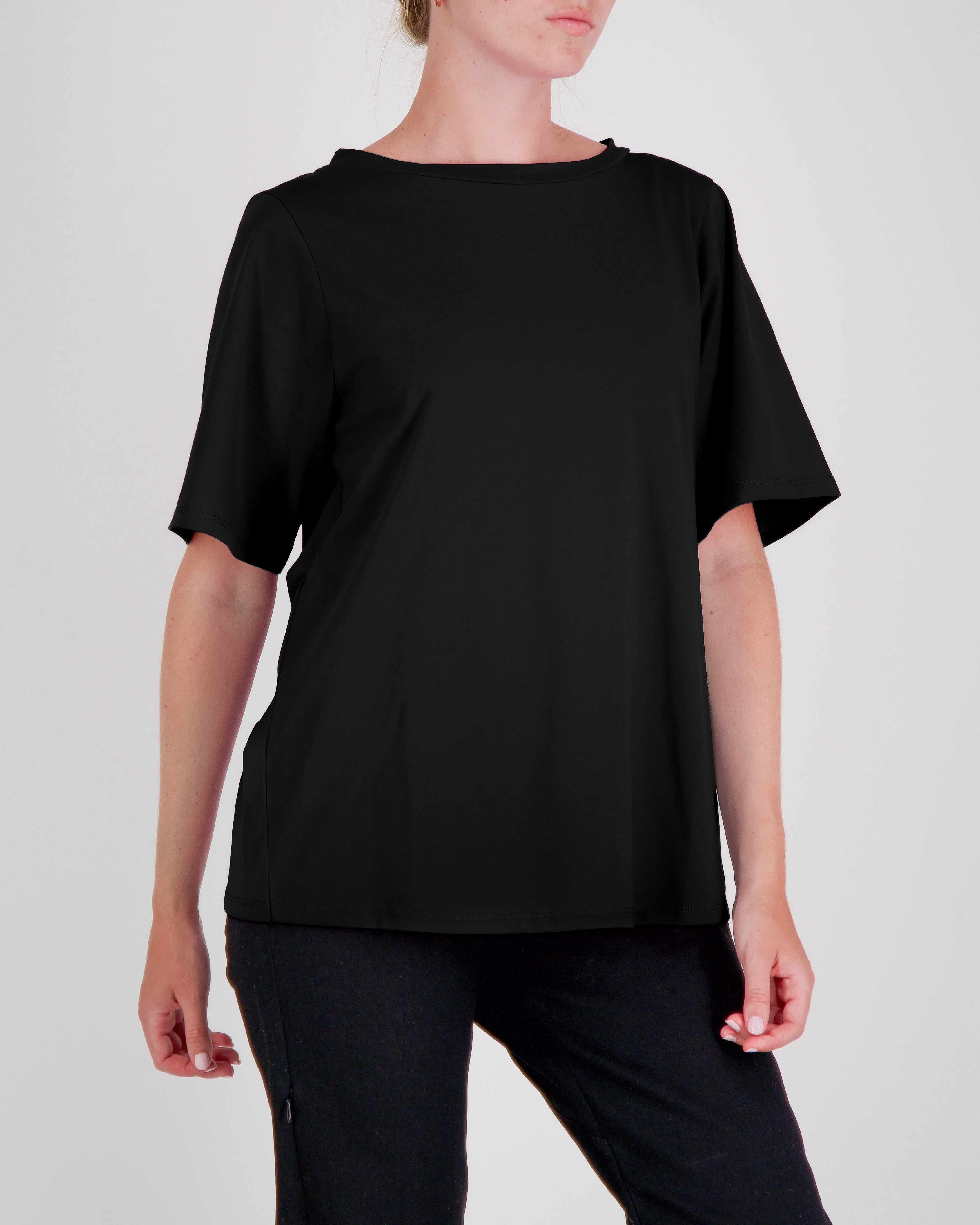 Lilli Leaf Back T-Shirt Stain and Spill Resistant for Dexterity - Black - Christina Stephens