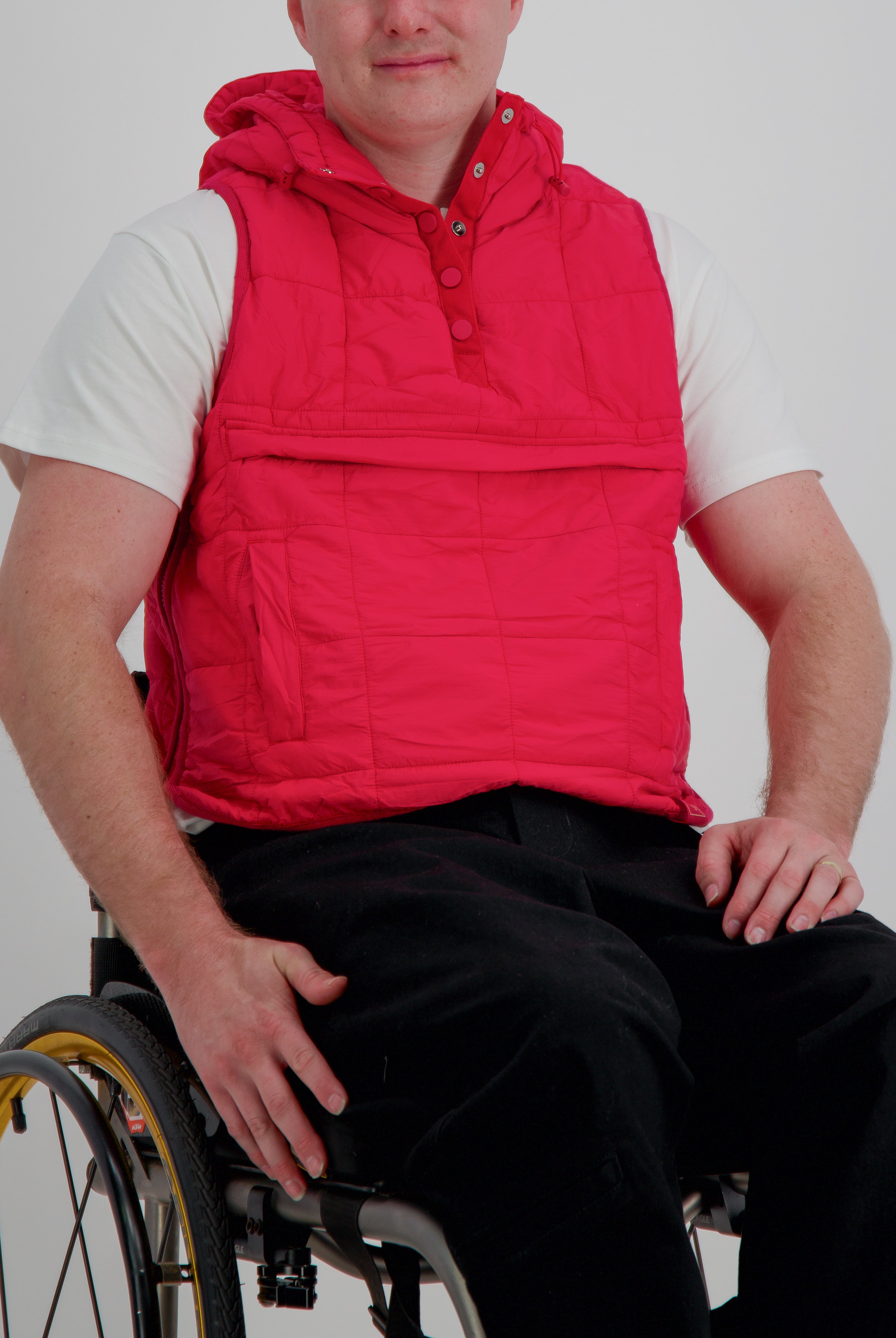 Matt Gender Neutral Adaptive Puffer Vest Universal Design for Wheelchair Users - Red - Christina Stephens