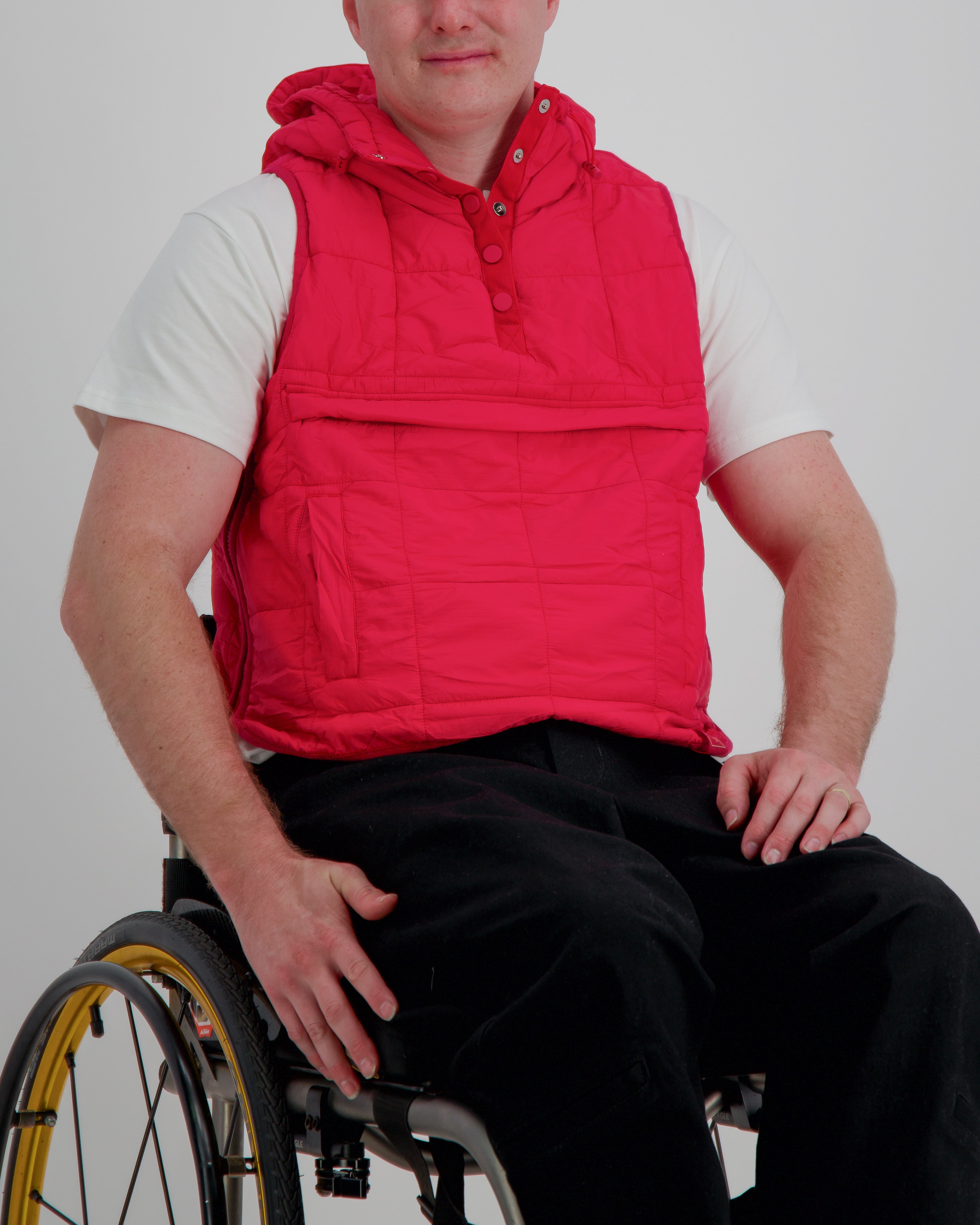 Matt Gender Neutral Adaptive Puffer Vest Universal Design for Wheelchair Users - Red - Christina Stephens