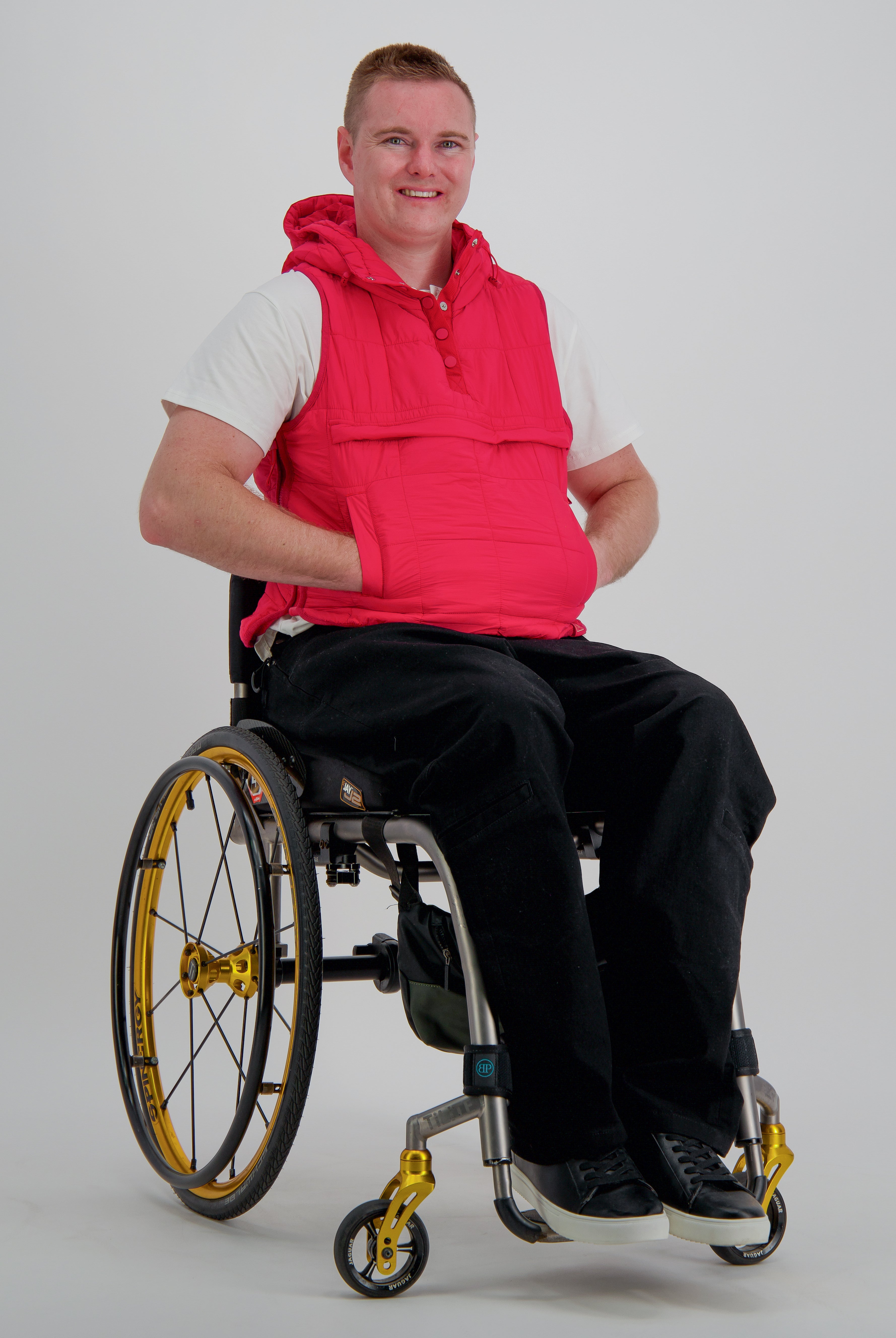 Matt Gender Neutral Adaptive Puffer Vest Universal Design for Wheelchair Users - Red - Christina Stephens