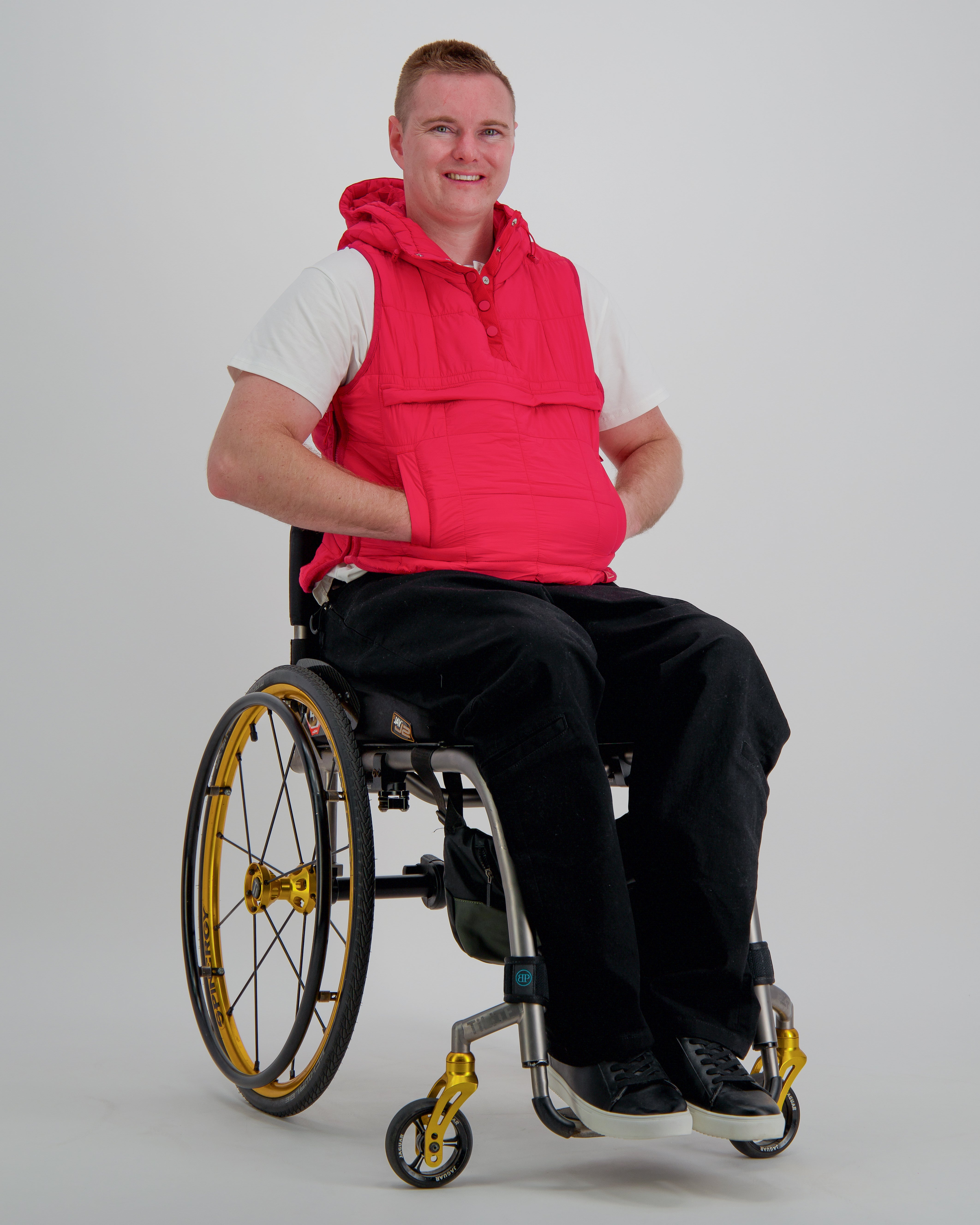 Matt Gender Neutral Adaptive Puffer Vest Universal Design for Wheelchair Users - Red - Christina Stephens