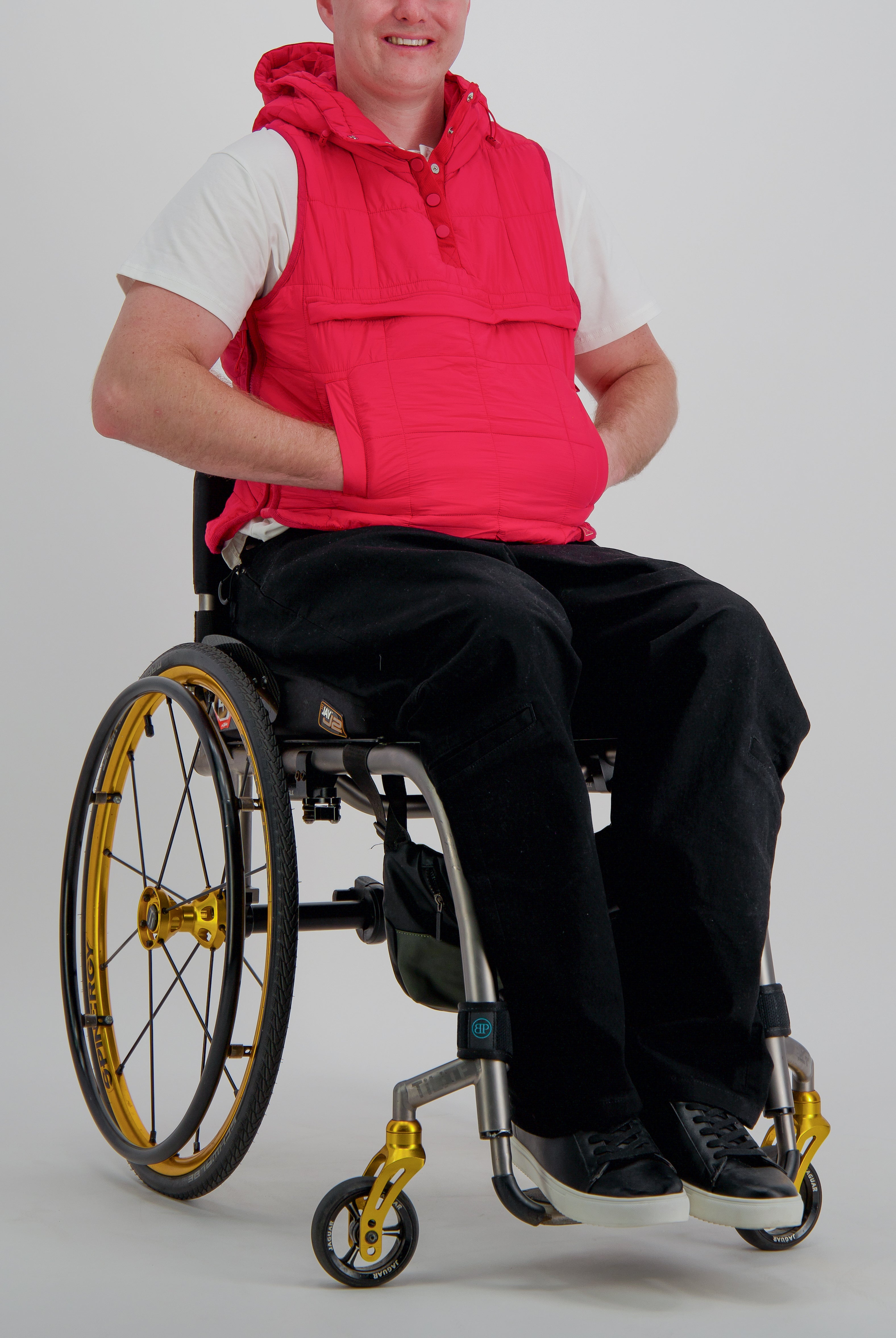 Matt Gender Neutral Adaptive Puffer Vest Universal Design for Wheelchair Users - Red - Christina Stephens