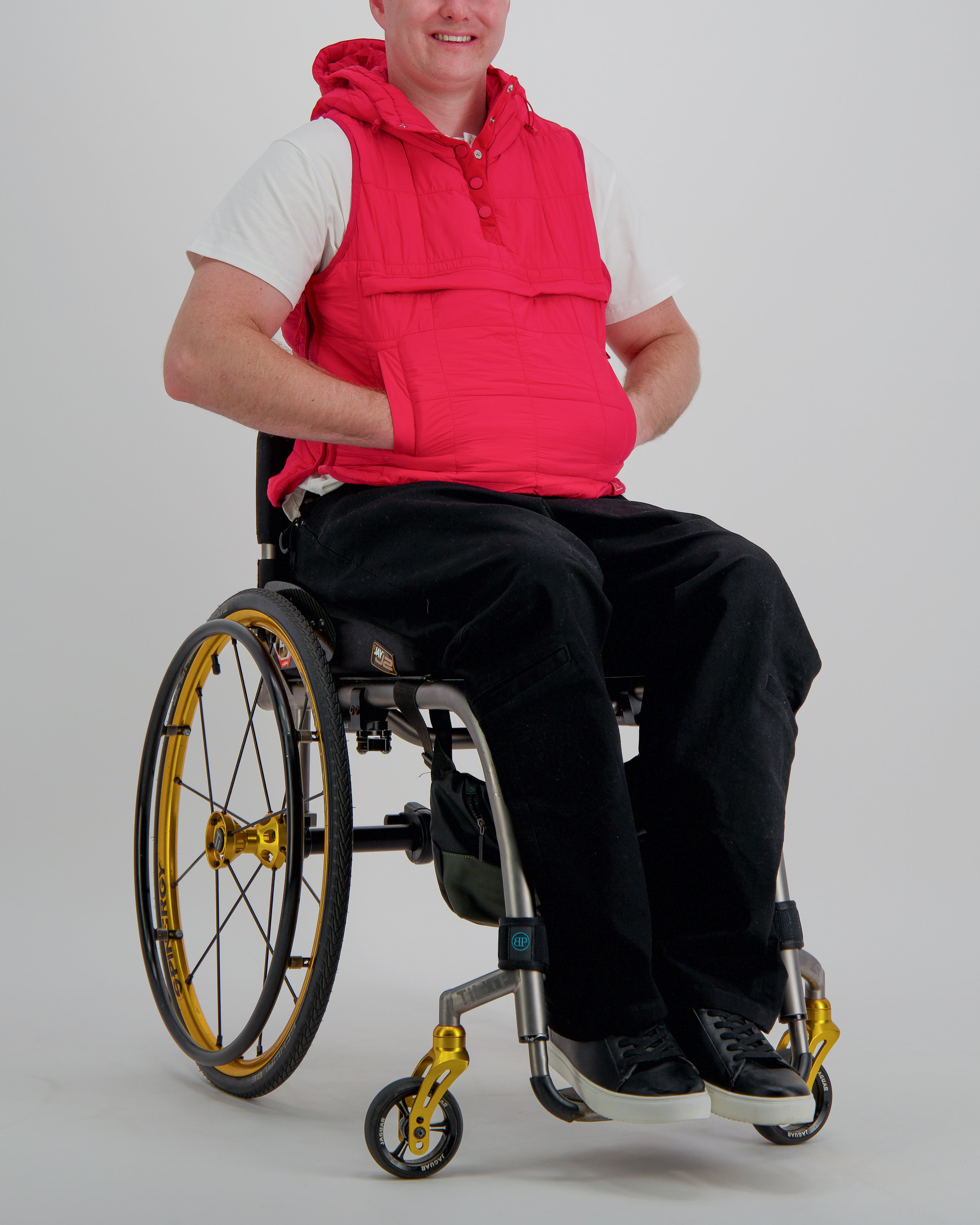 Matt Gender Neutral Adaptive Puffer Vest Universal Design for Wheelchair Users - Red - Christina Stephens
