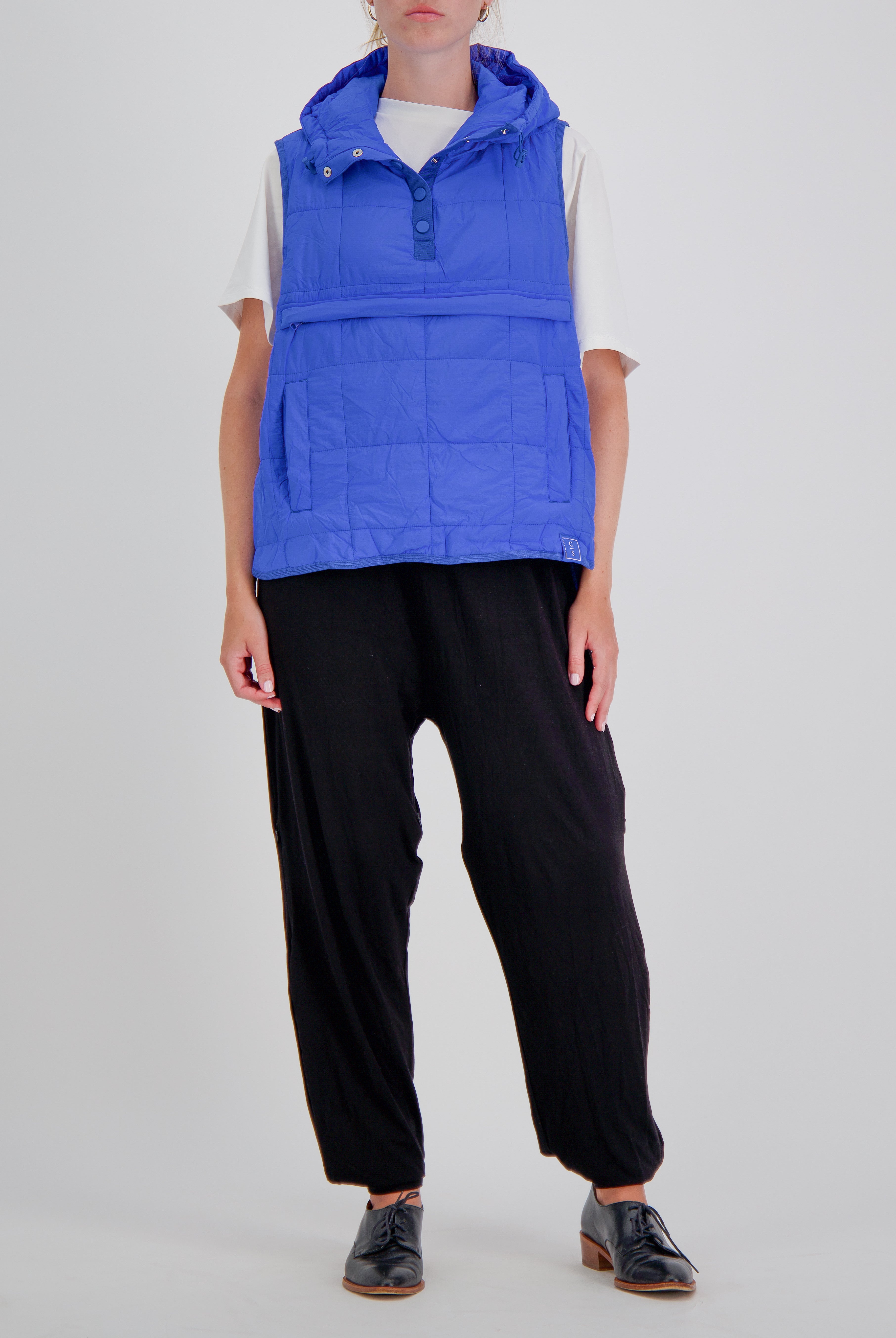 Matt Gender Neutral Adaptive Puffer Vest Universal Design for Wheelchair Users - Blue - Christina Stephens