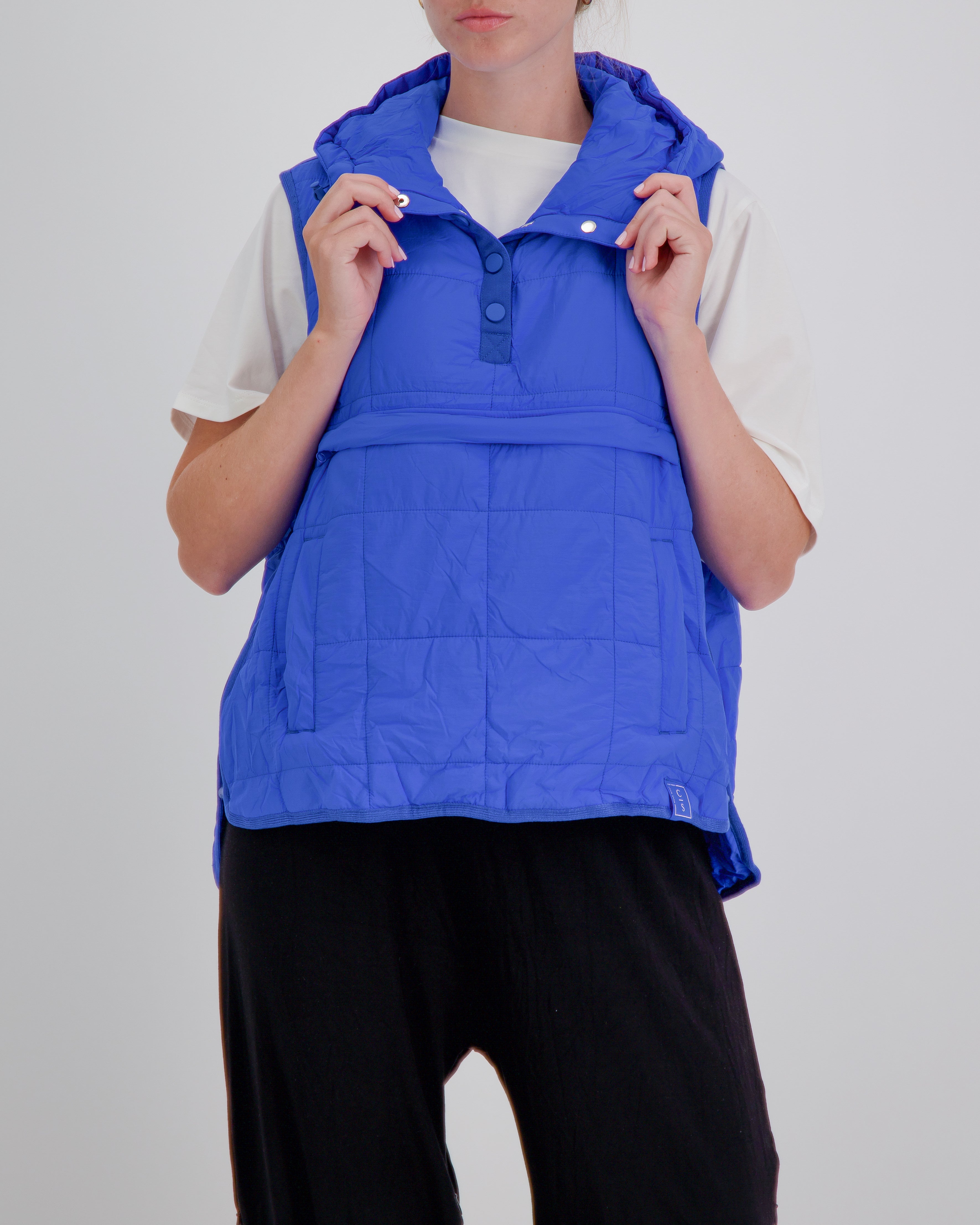 Matt Gender Neutral Adaptive Puffer Vest Universal Design for Wheelchair Users - Blue - Christina Stephens
