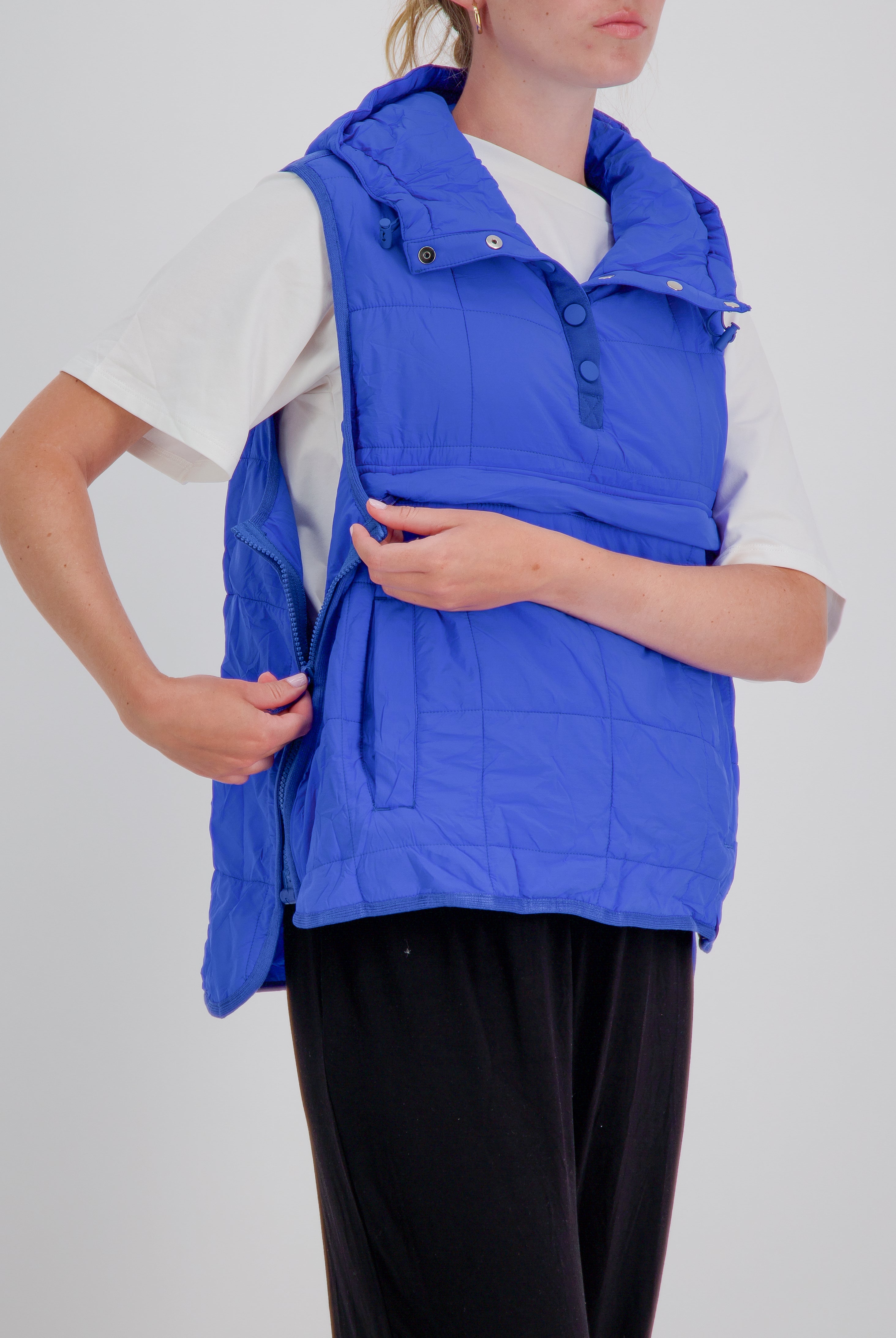 Matt Gender Neutral Adaptive Puffer Vest Universal Design for Wheelchair Users - Blue - Christina Stephens