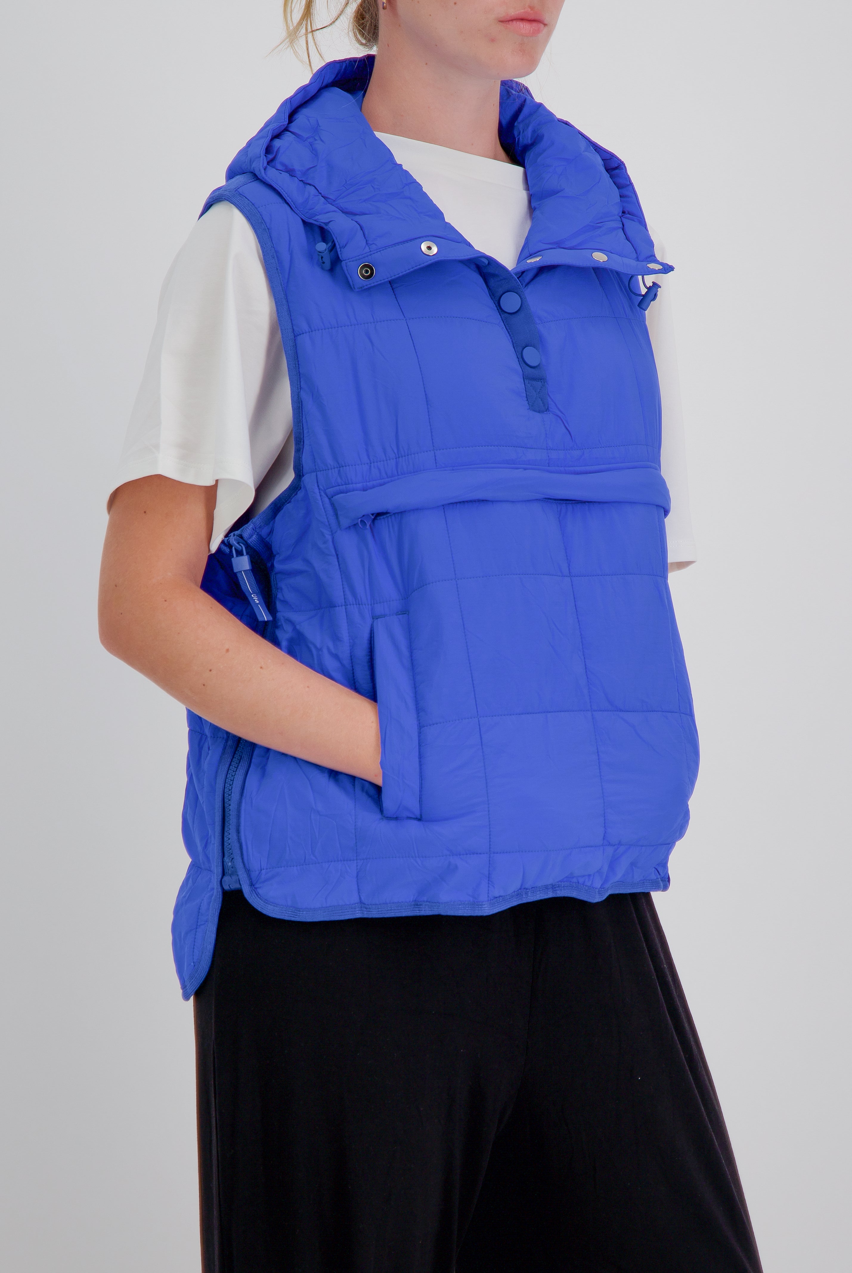 Matt Gender Neutral Adaptive Puffer Vest Universal Design for Wheelchair Users - Blue - Christina Stephens