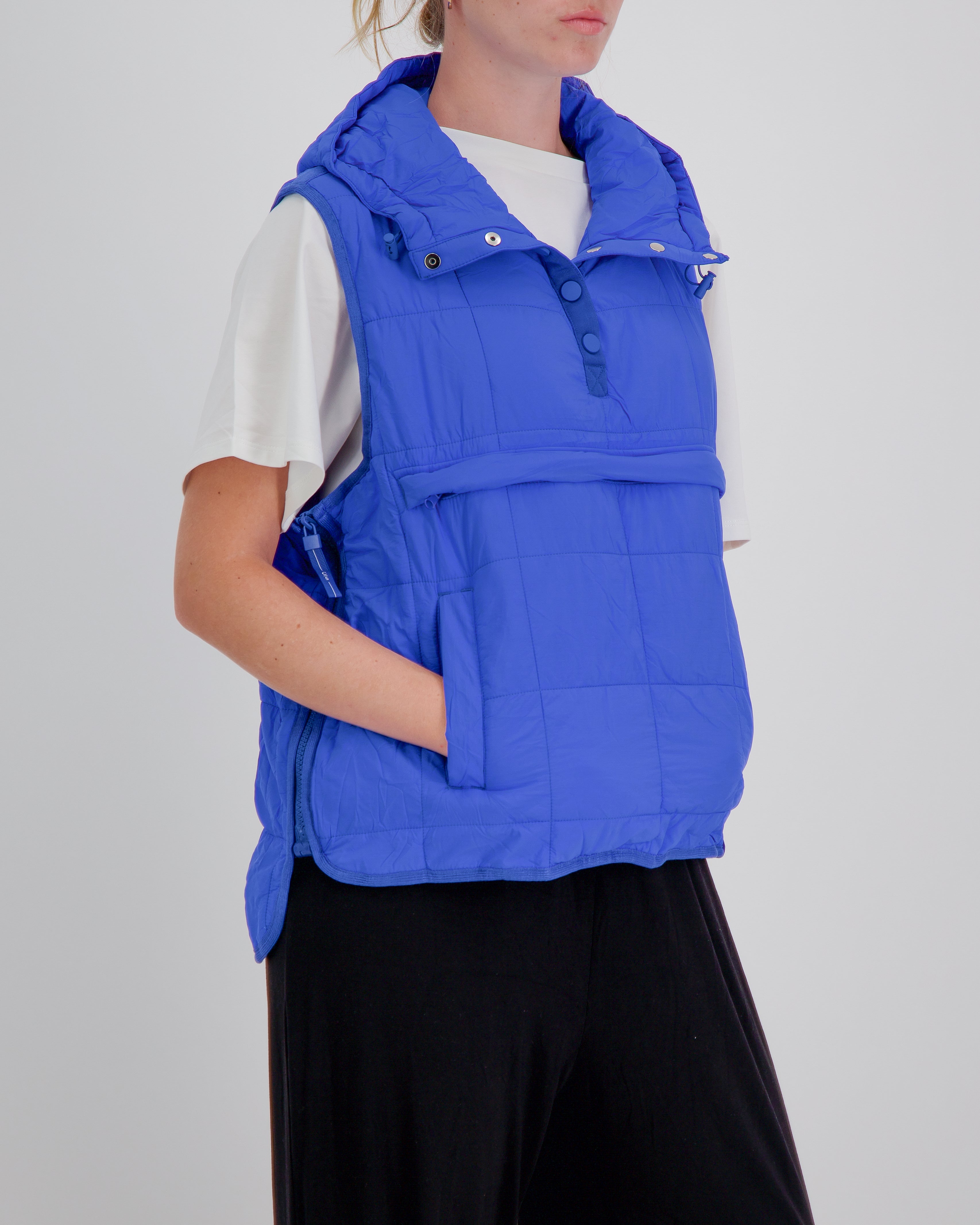 Matt Gender Neutral Adaptive Puffer Vest Universal Design for Wheelchair Users - Blue - Christina Stephens