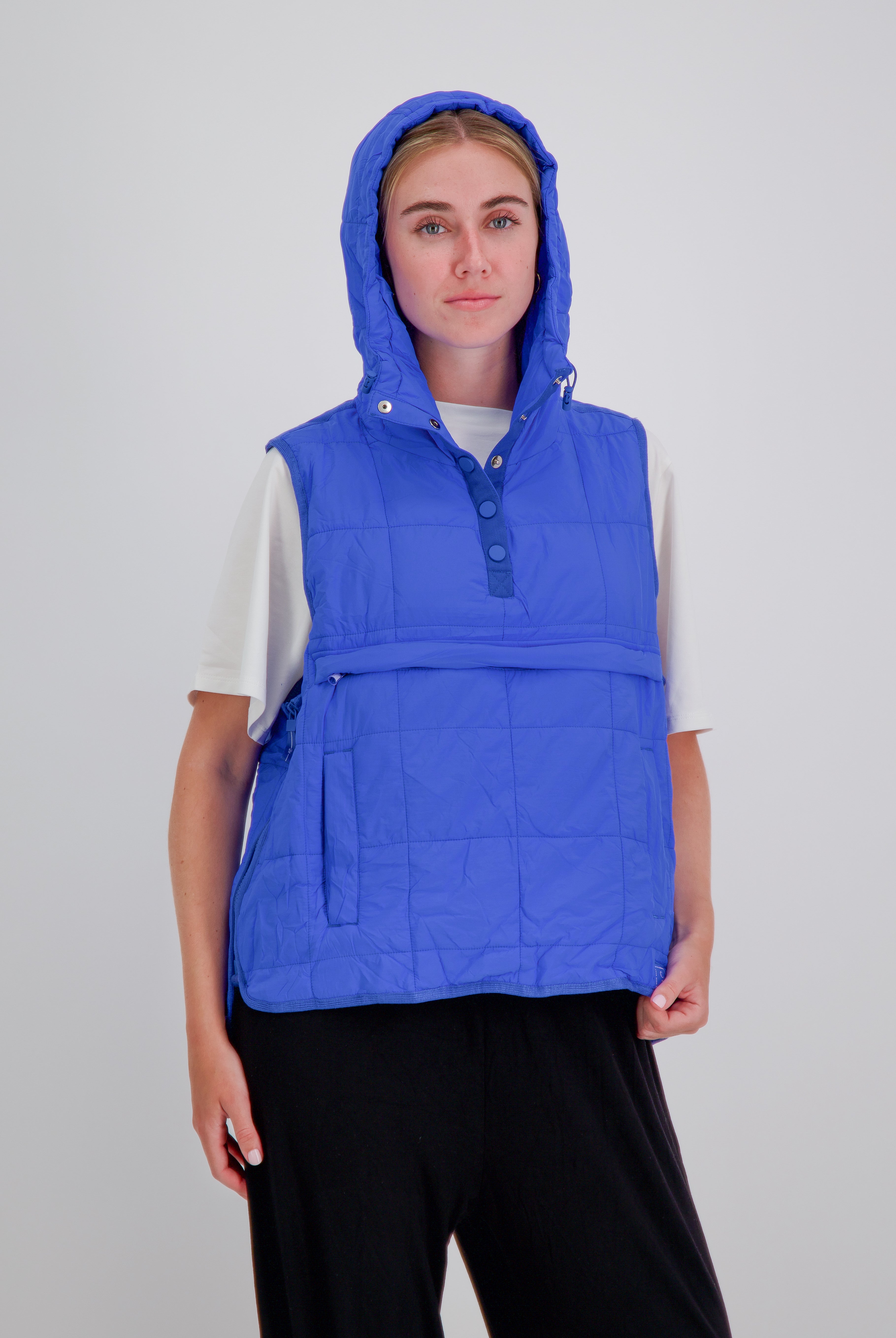 Matt Gender Neutral Adaptive Puffer Vest Universal Design for Wheelchair Users - Blue - Christina Stephens