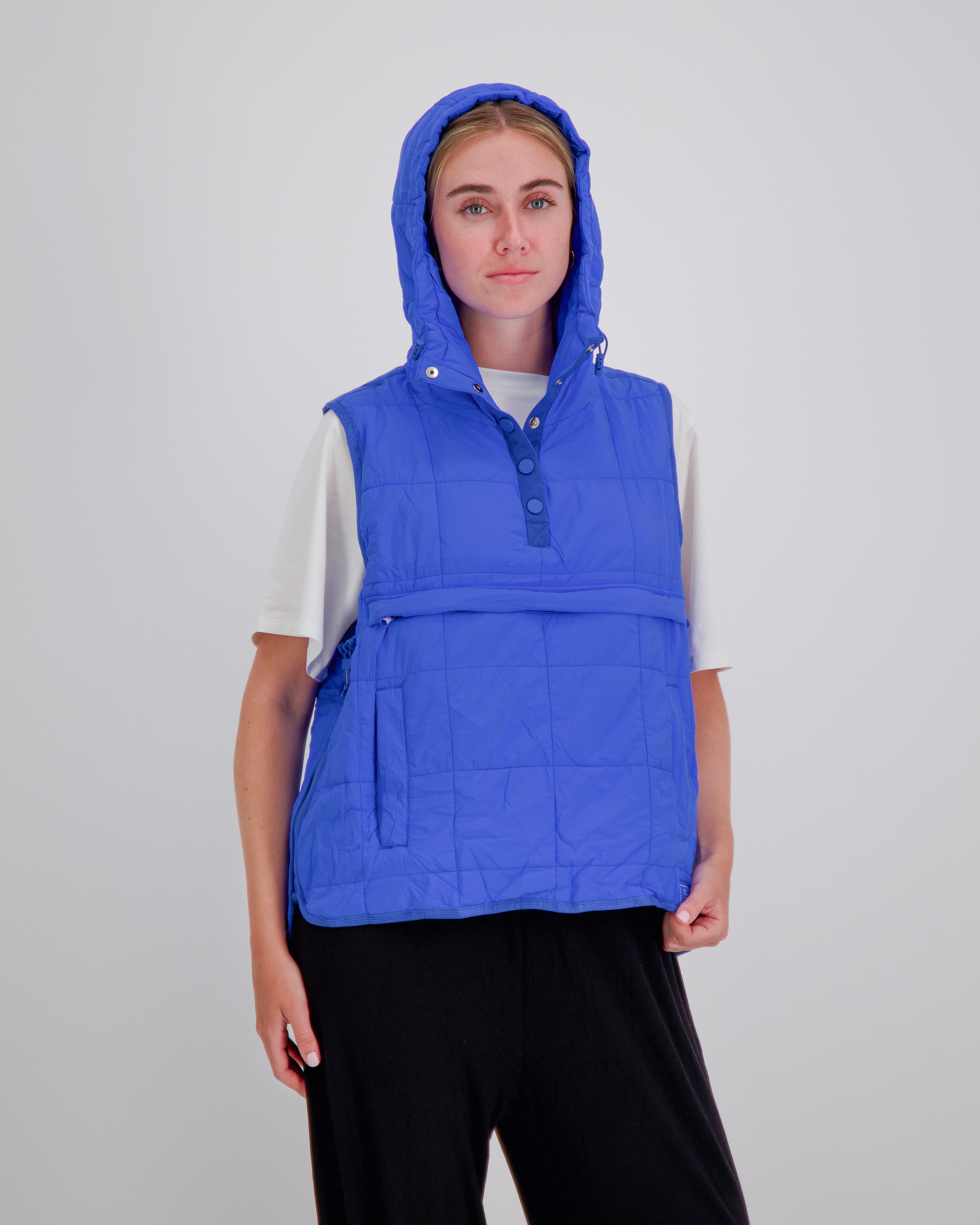 Matt Gender Neutral Adaptive Puffer Vest Universal Design for Wheelchair Users - Blue - Christina Stephens