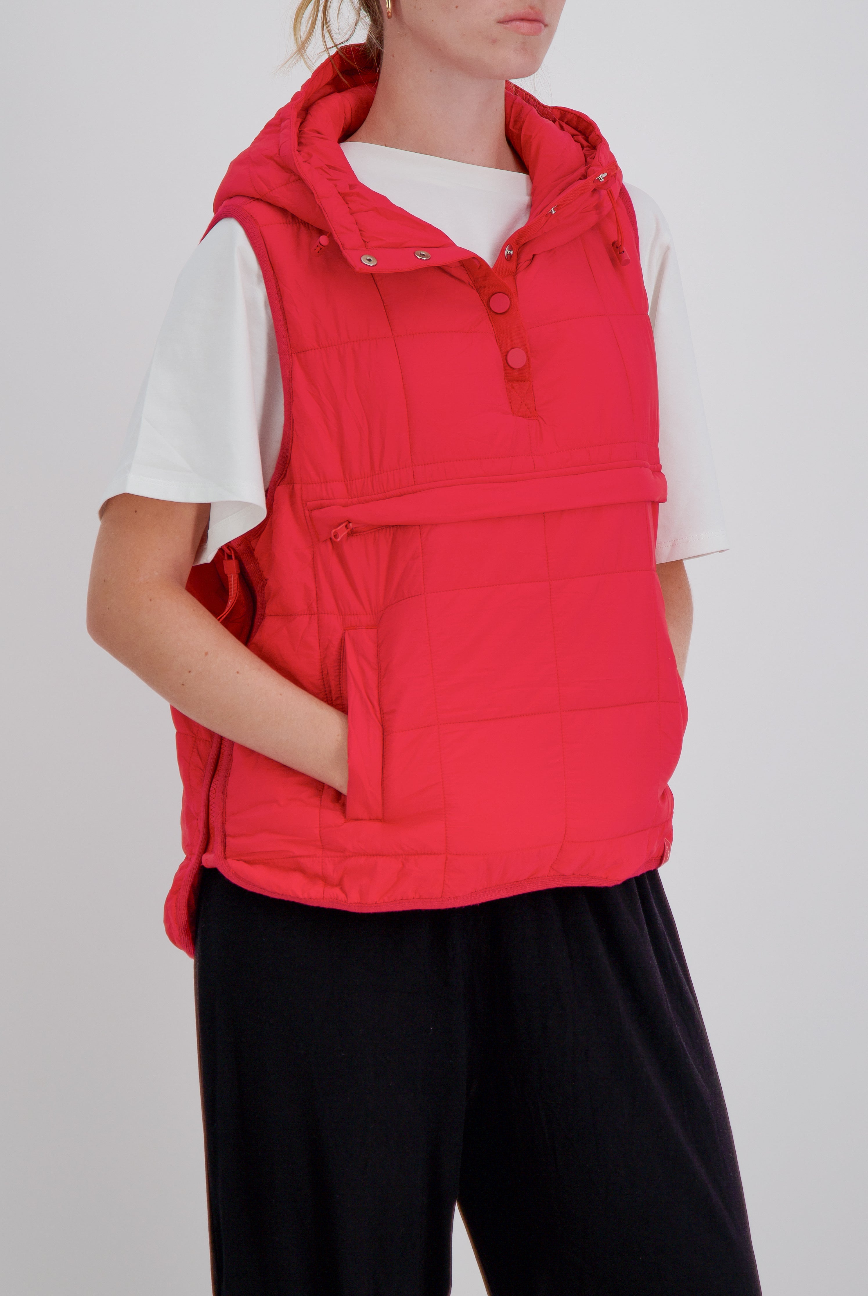 Matt Gender Neutral Adaptive Puffer Vest Universal Design for Wheelchair Users - Red - Christina Stephens