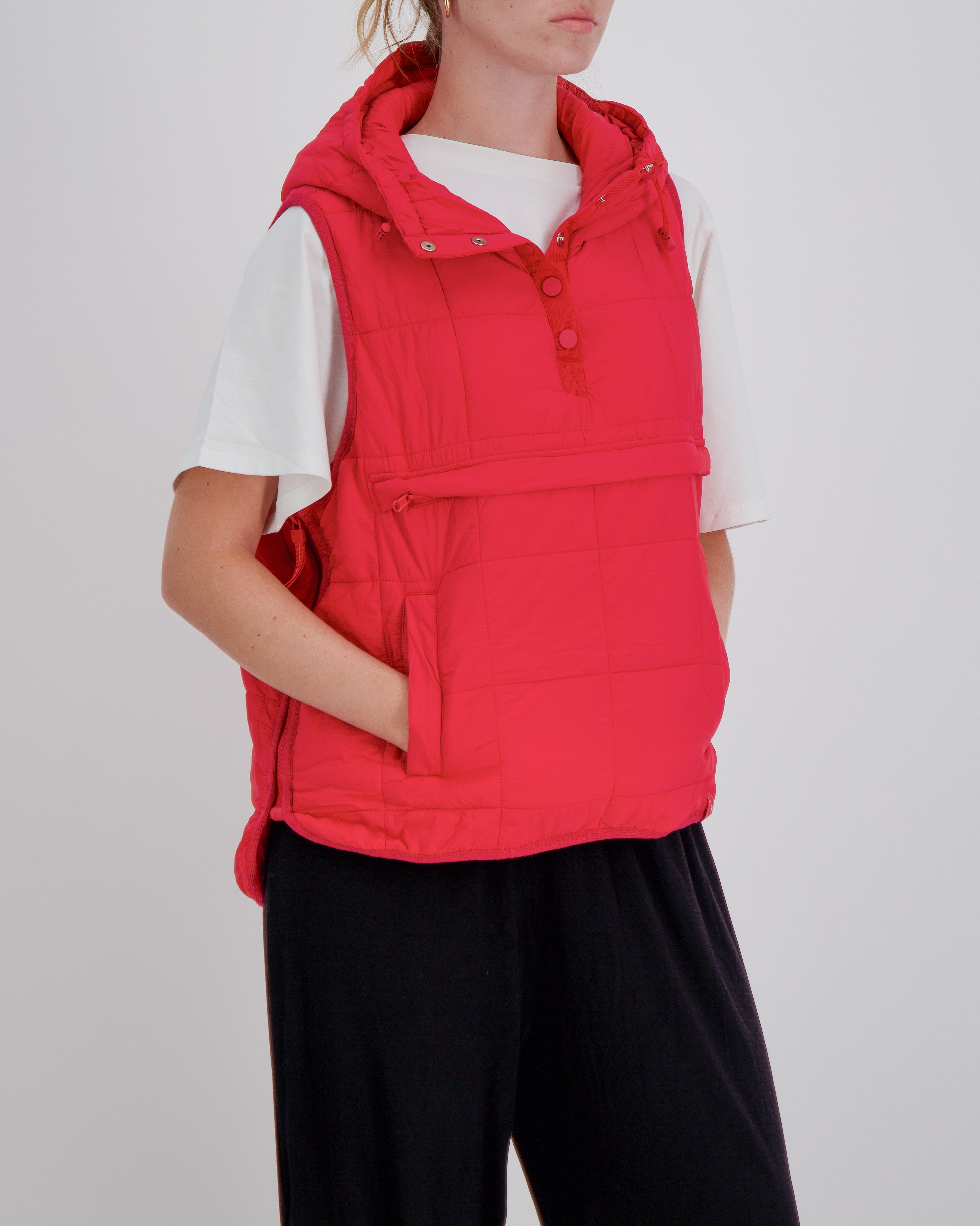 Matt Gender Neutral Adaptive Puffer Vest Universal Design for Wheelchair Users - Red - Christina Stephens