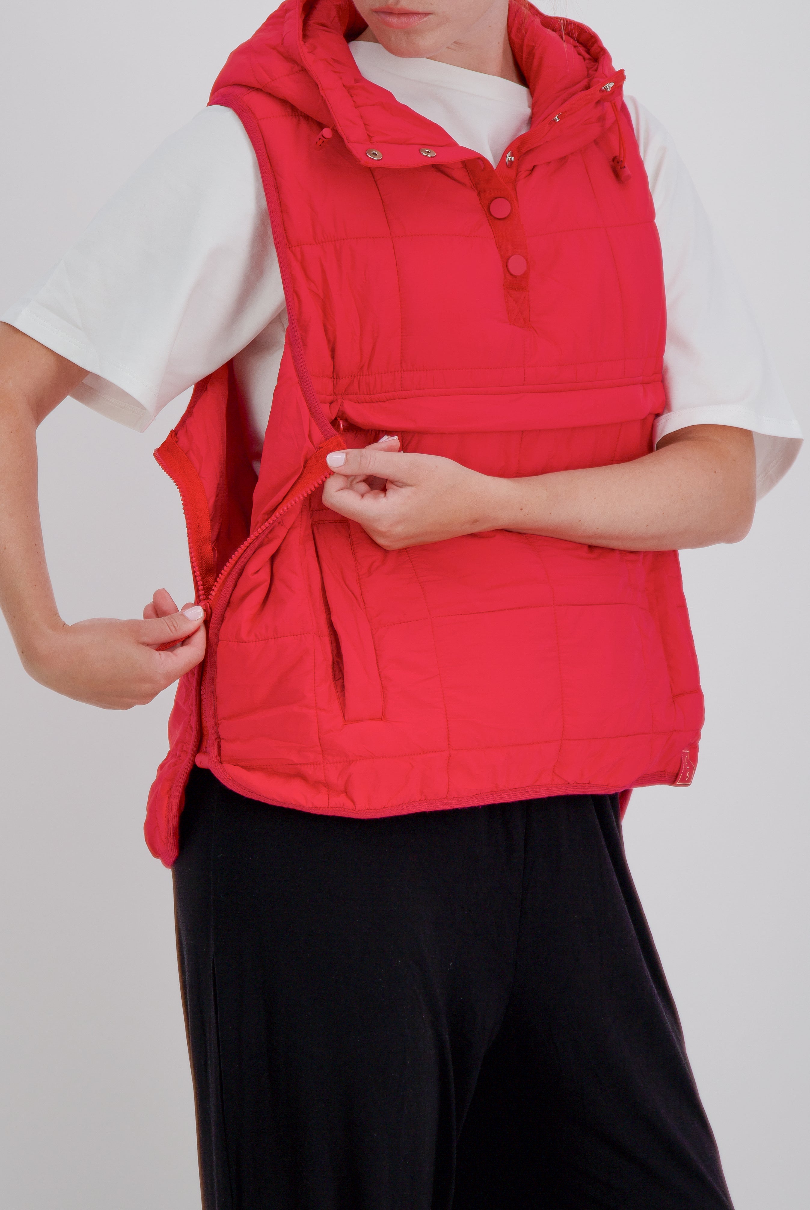 Matt Gender Neutral Adaptive Puffer Vest Universal Design for Wheelchair Users - Red - Christina Stephens