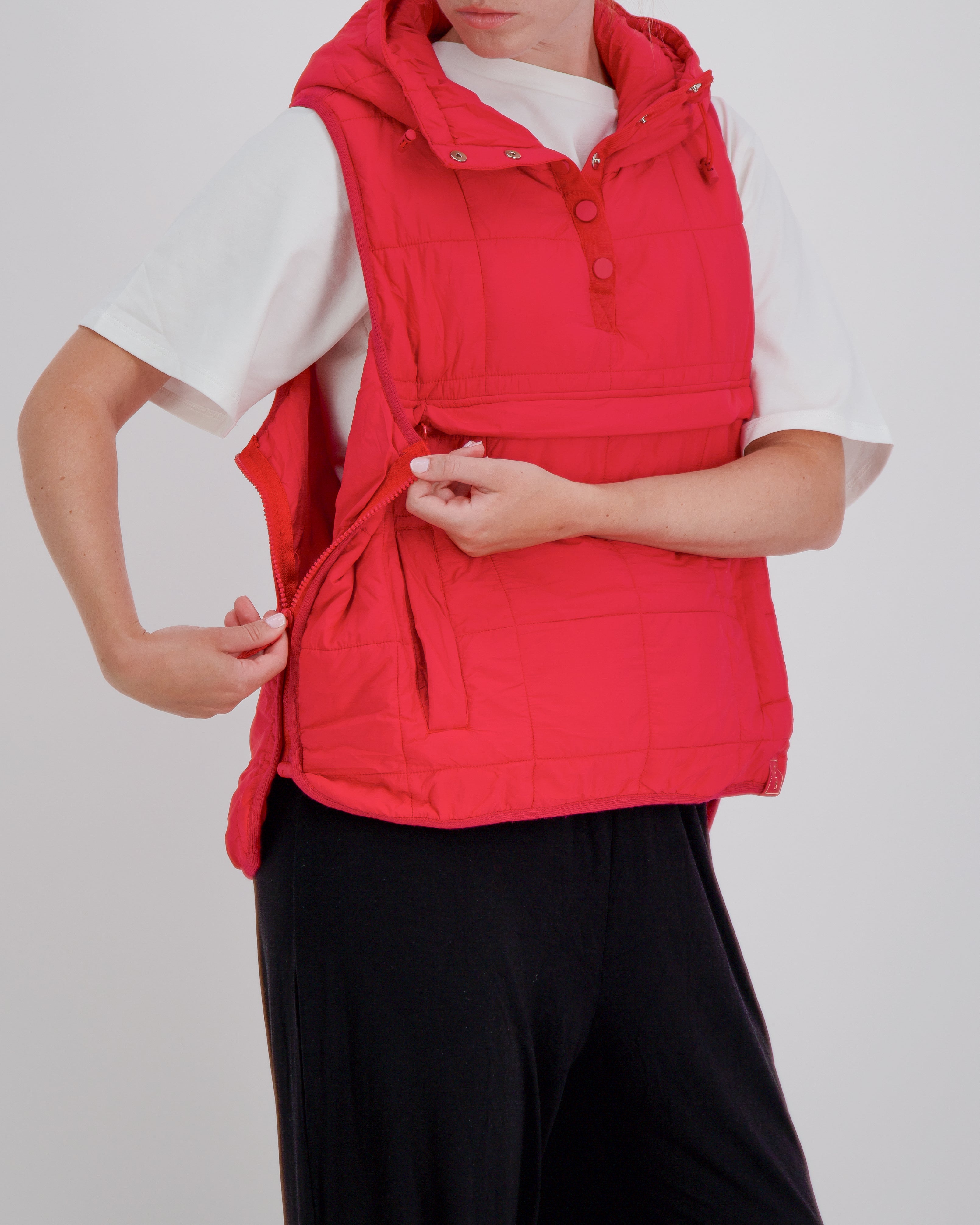 Matt Gender Neutral Adaptive Puffer Vest Universal Design for Wheelchair Users - Red - Christina Stephens