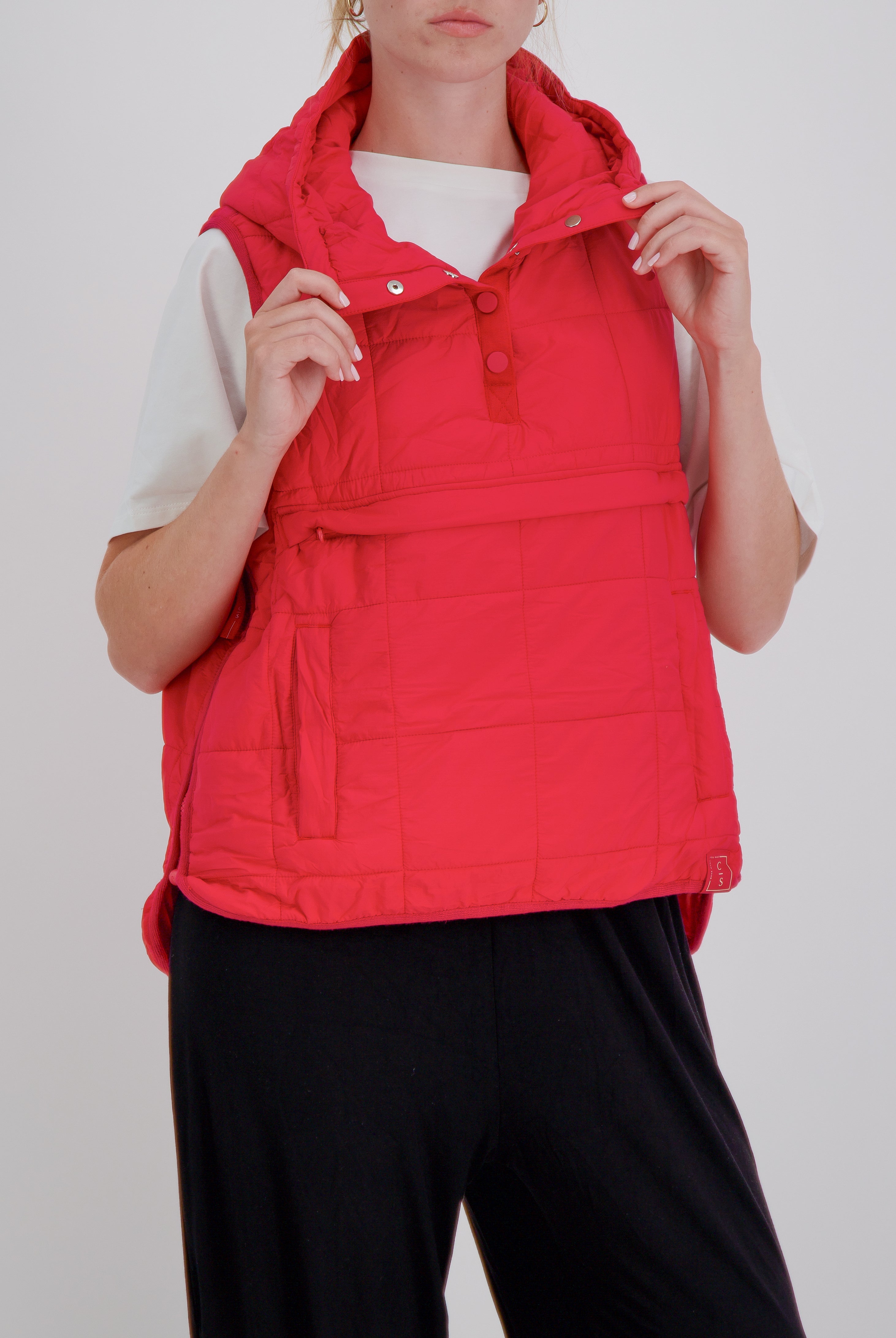 Matt Gender Neutral Adaptive Puffer Vest Universal Design for Wheelchair Users - Red - Christina Stephens