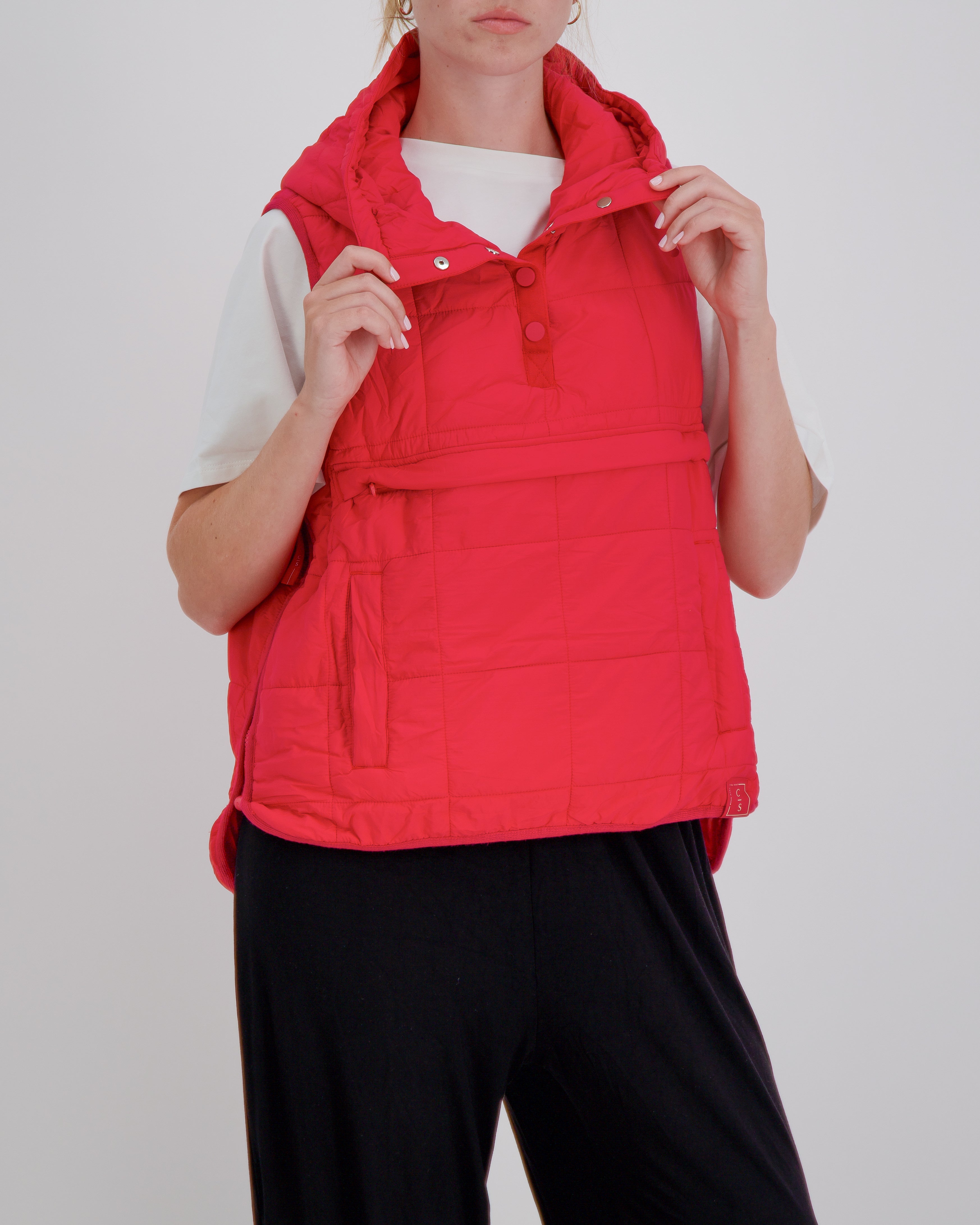 Matt Gender Neutral Adaptive Puffer Vest Universal Design for Wheelchair Users - Red - Christina Stephens