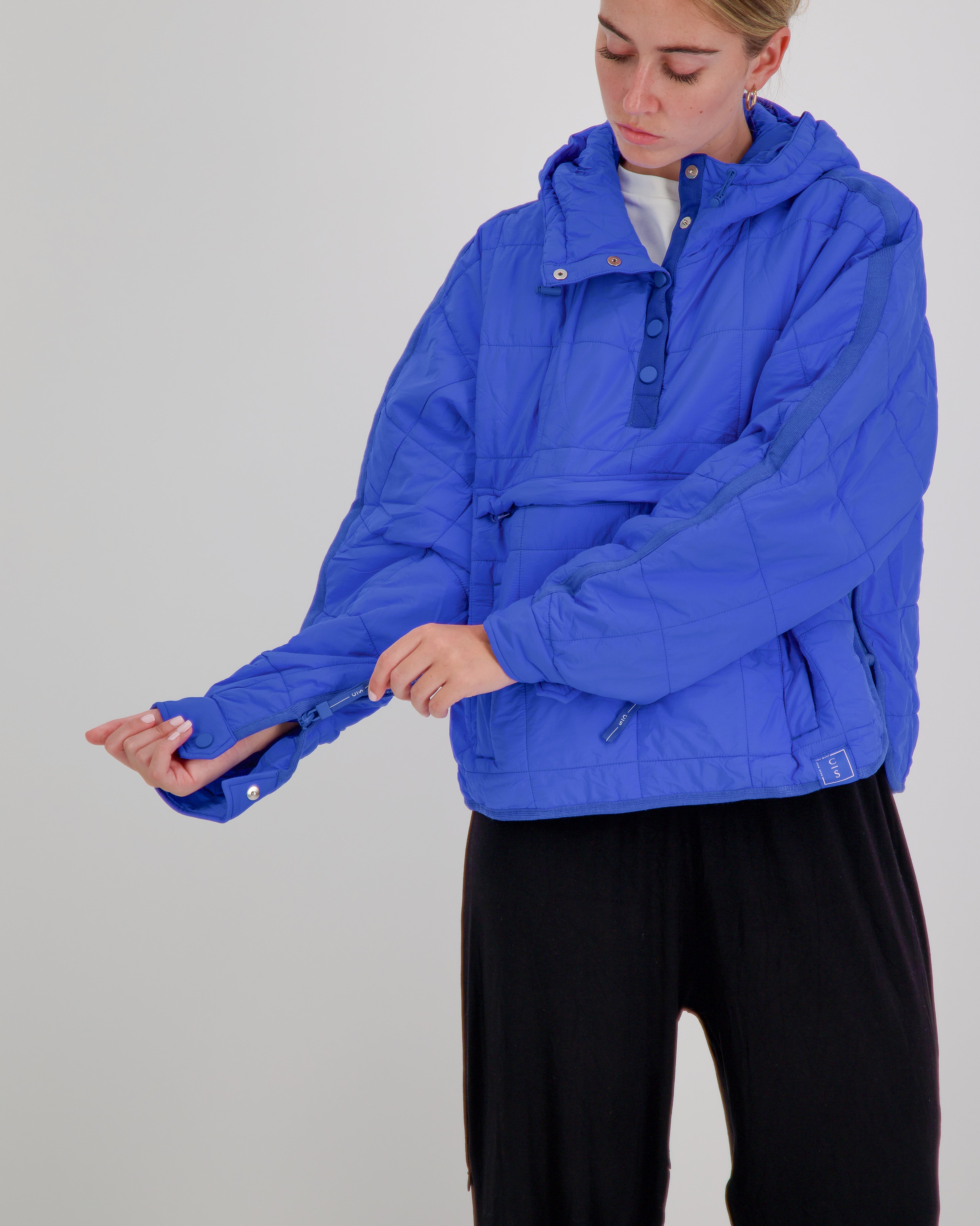 Elly Universal Adaptive Puffer Jacket for Wheelchair Users - Blue - Christina Stephens