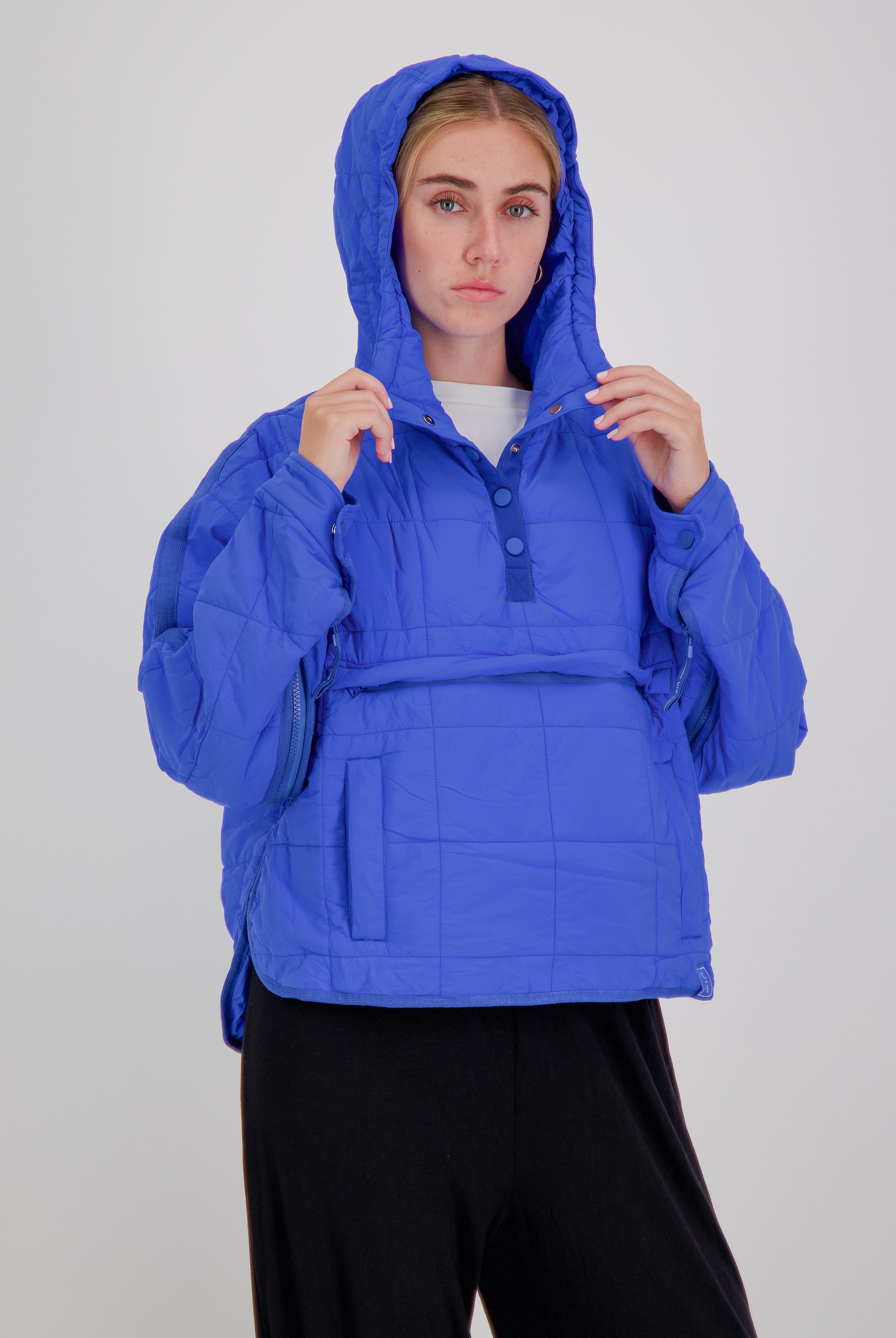 Elly Universal Adaptive Puffer Jacket for Wheelchair Users - Blue - Christina Stephens