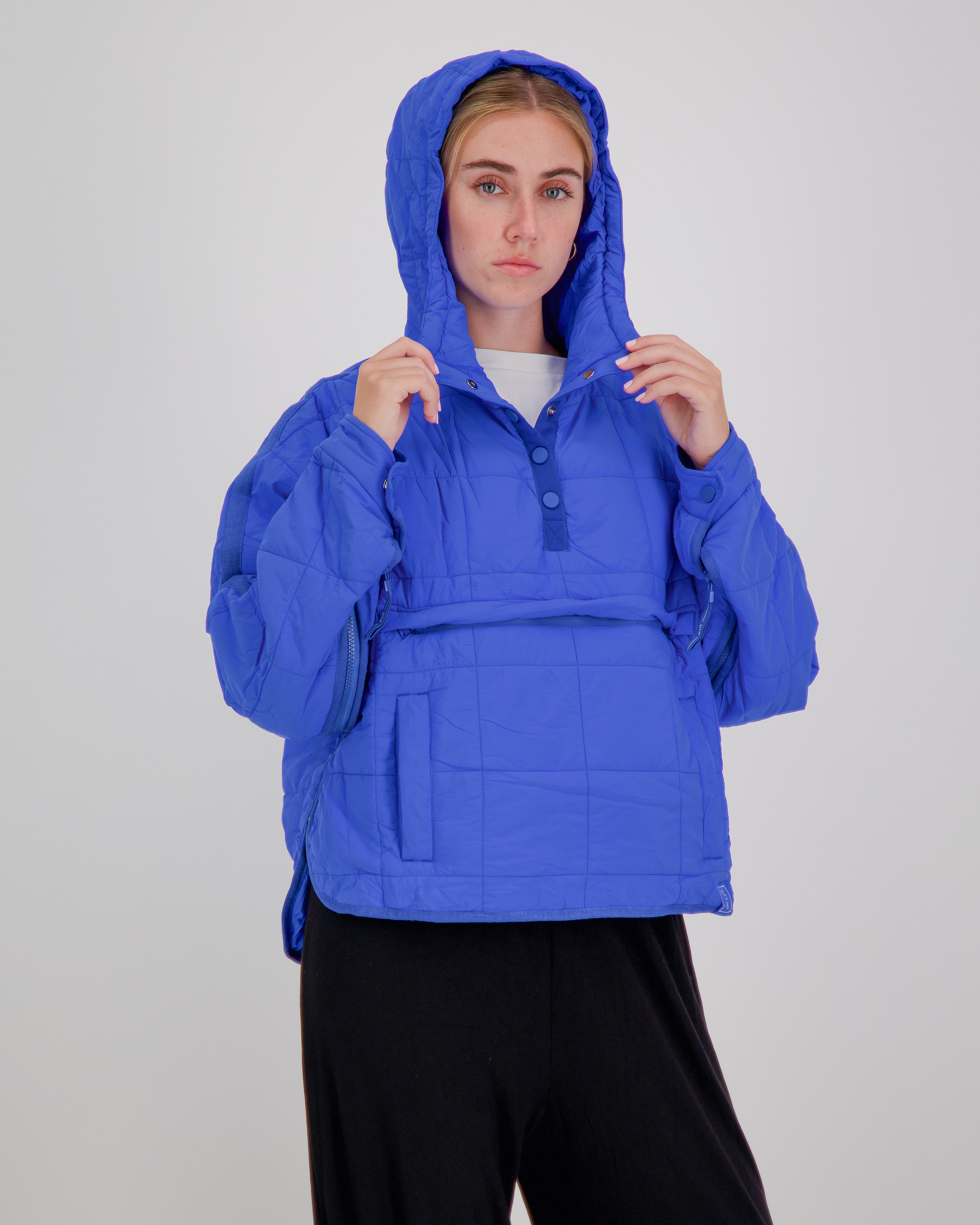 Elly Universal Adaptive Puffer Jacket for Wheelchair Users - Blue - Christina Stephens