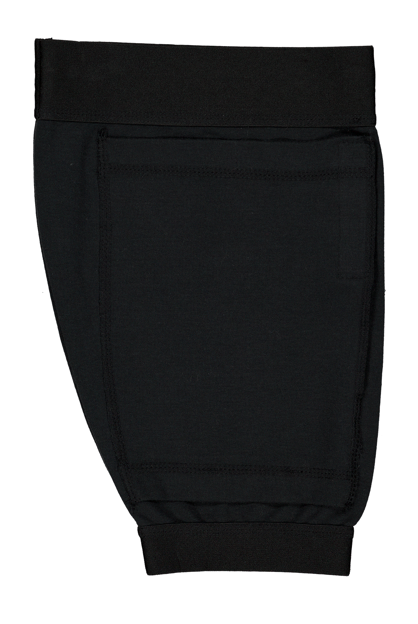 Black catheter bag leg cover with elastic waistband, designed for discreet medical equipment concealment, featuring a sleek, comfortable fit and secure pouch design for everyday wear and activities