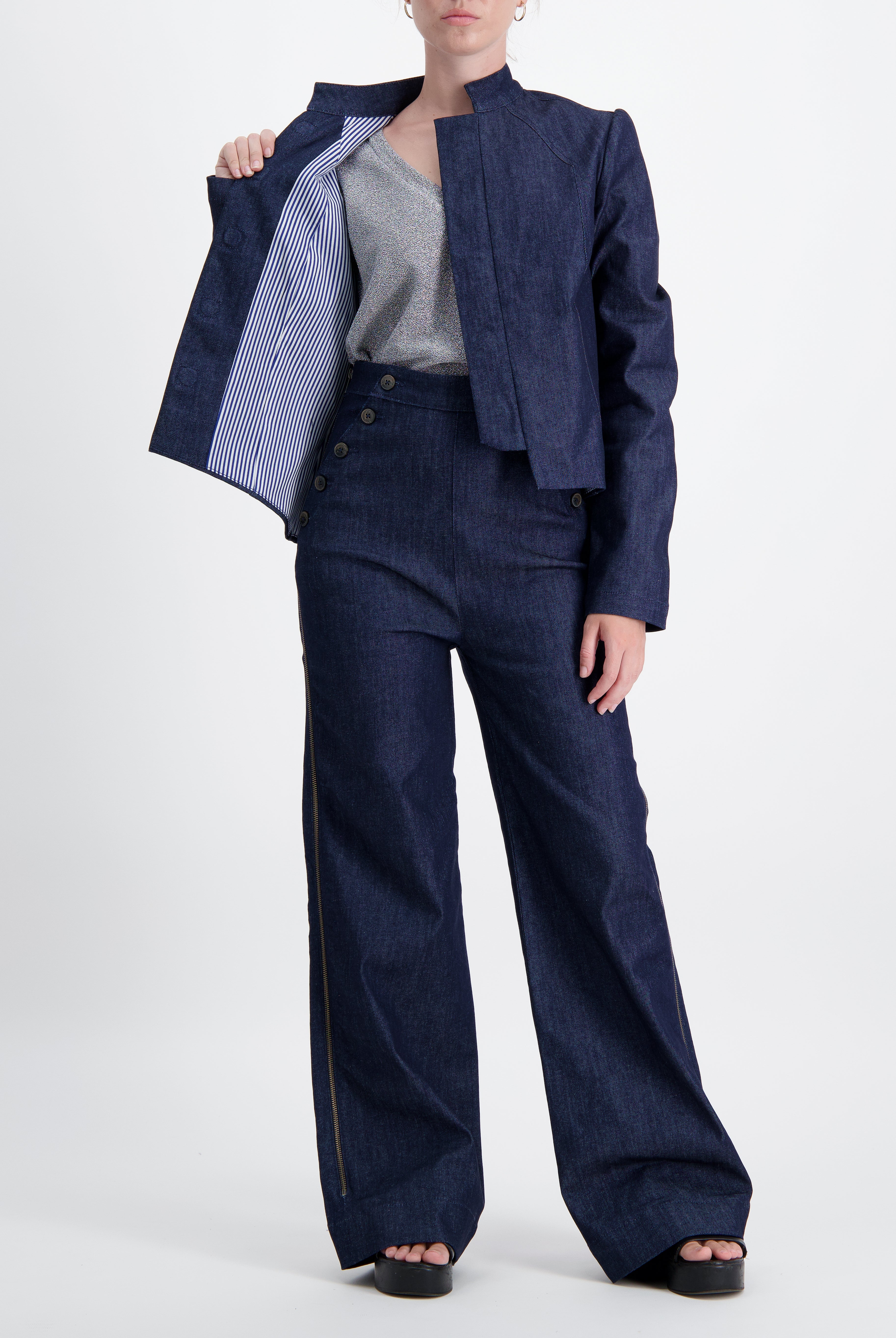 Paula Cropped Magnetic Jacket for Dexterity Support - Blue - Christina Stephens