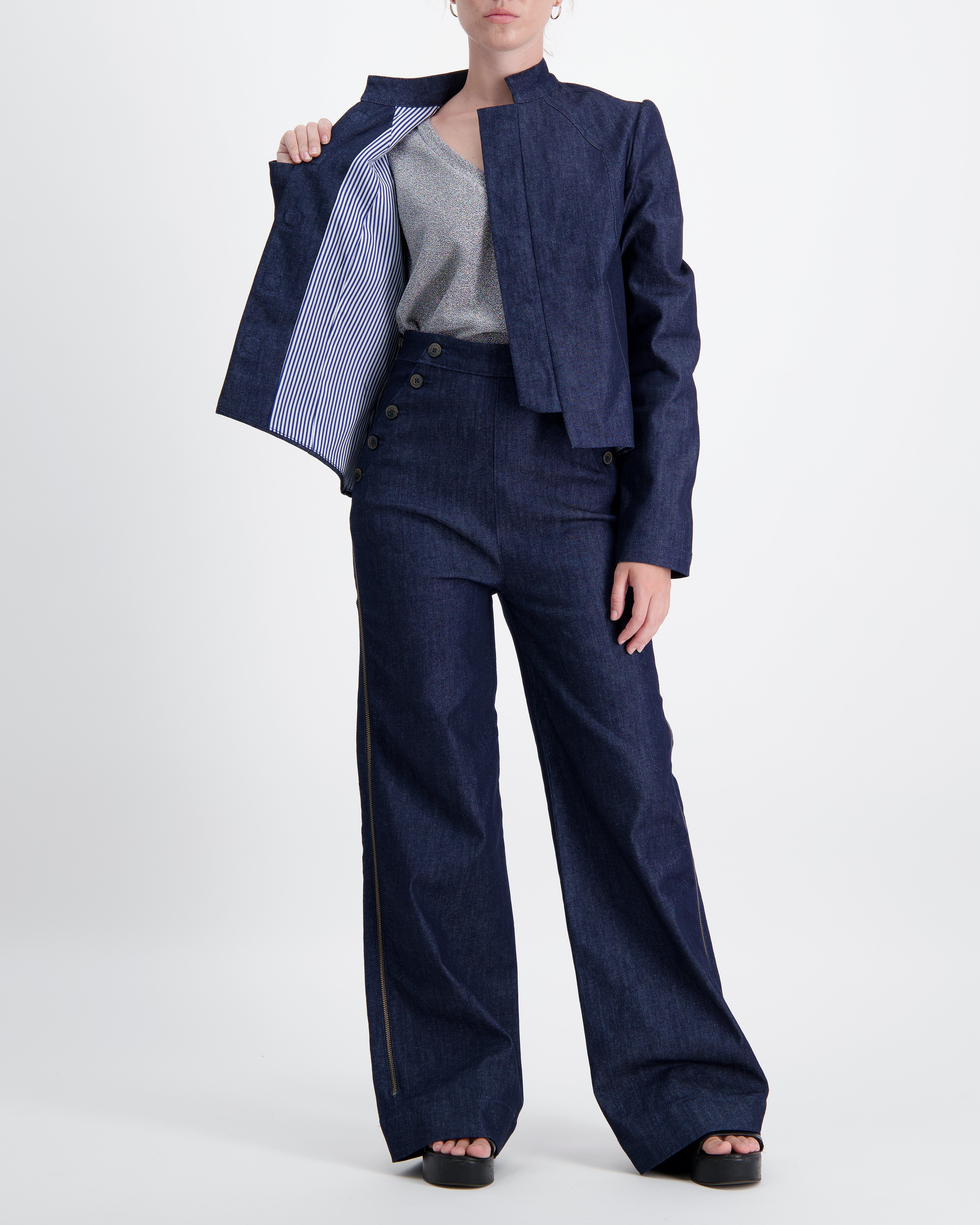 Paula Cropped Magnetic Jacket for Dexterity Support - Blue - Christina Stephens