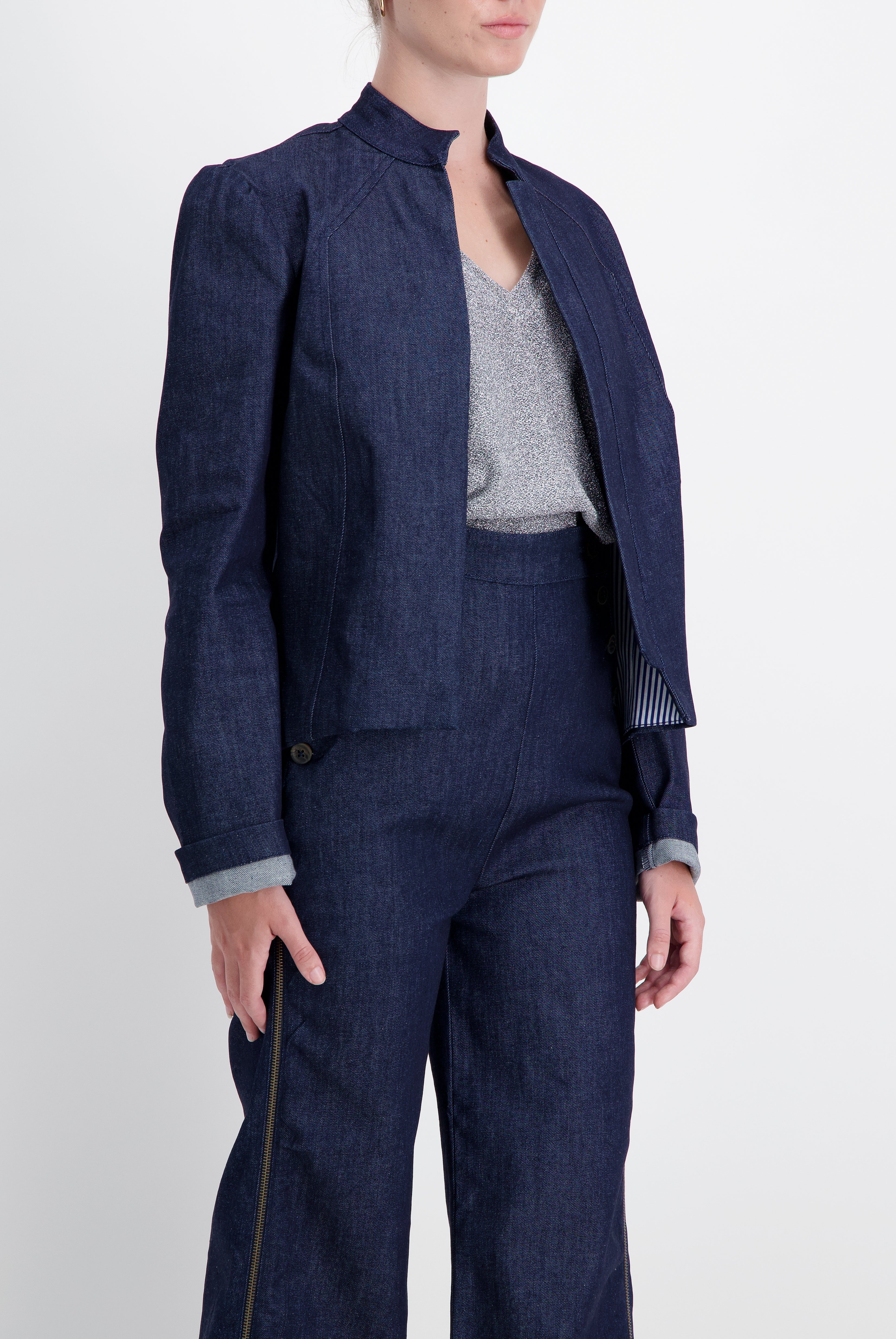 Paula Cropped Magnetic Jacket for Dexterity Support - Blue - Christina Stephens