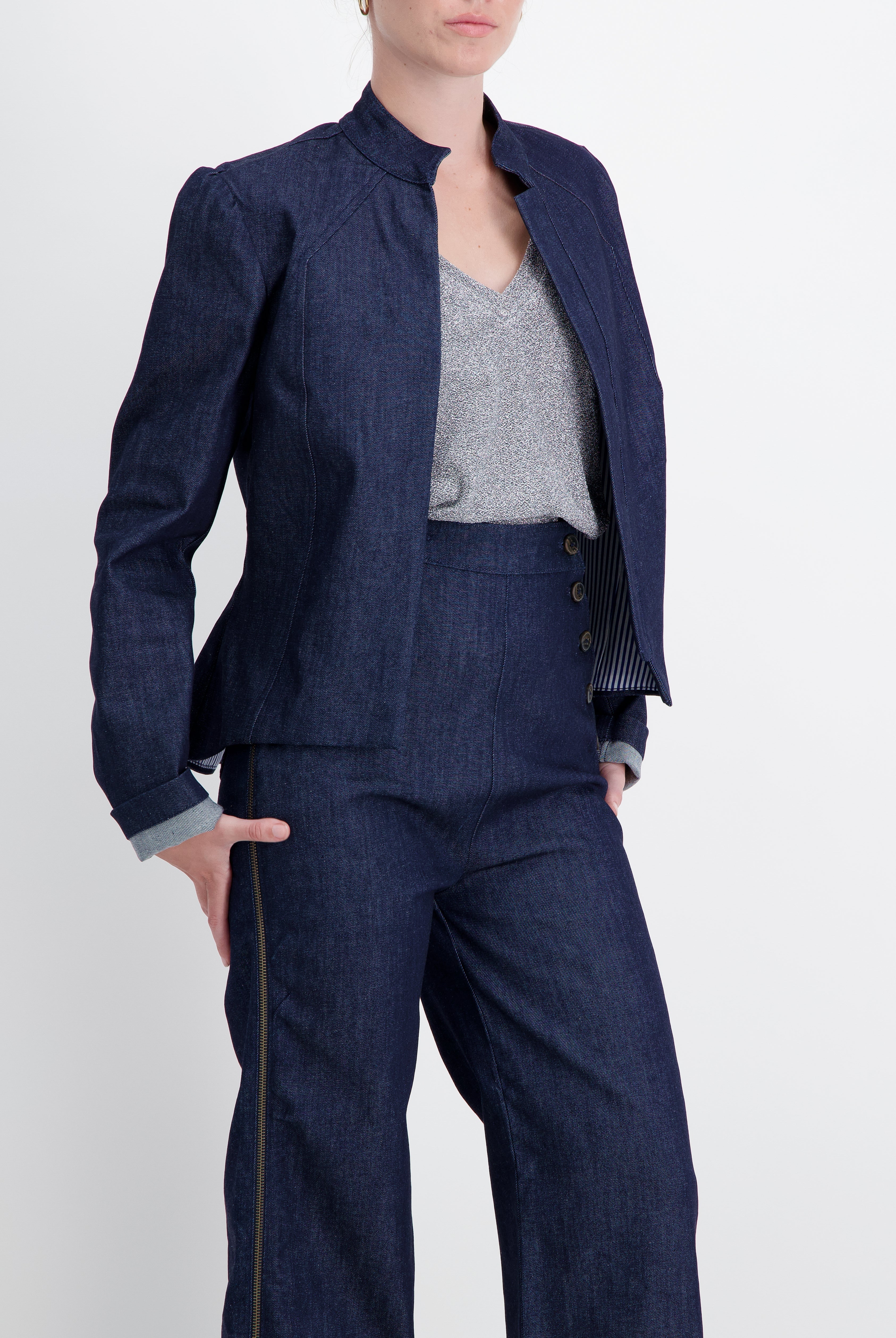 Paula Cropped Magnetic Jacket for Dexterity Support - Blue - Christina Stephens
