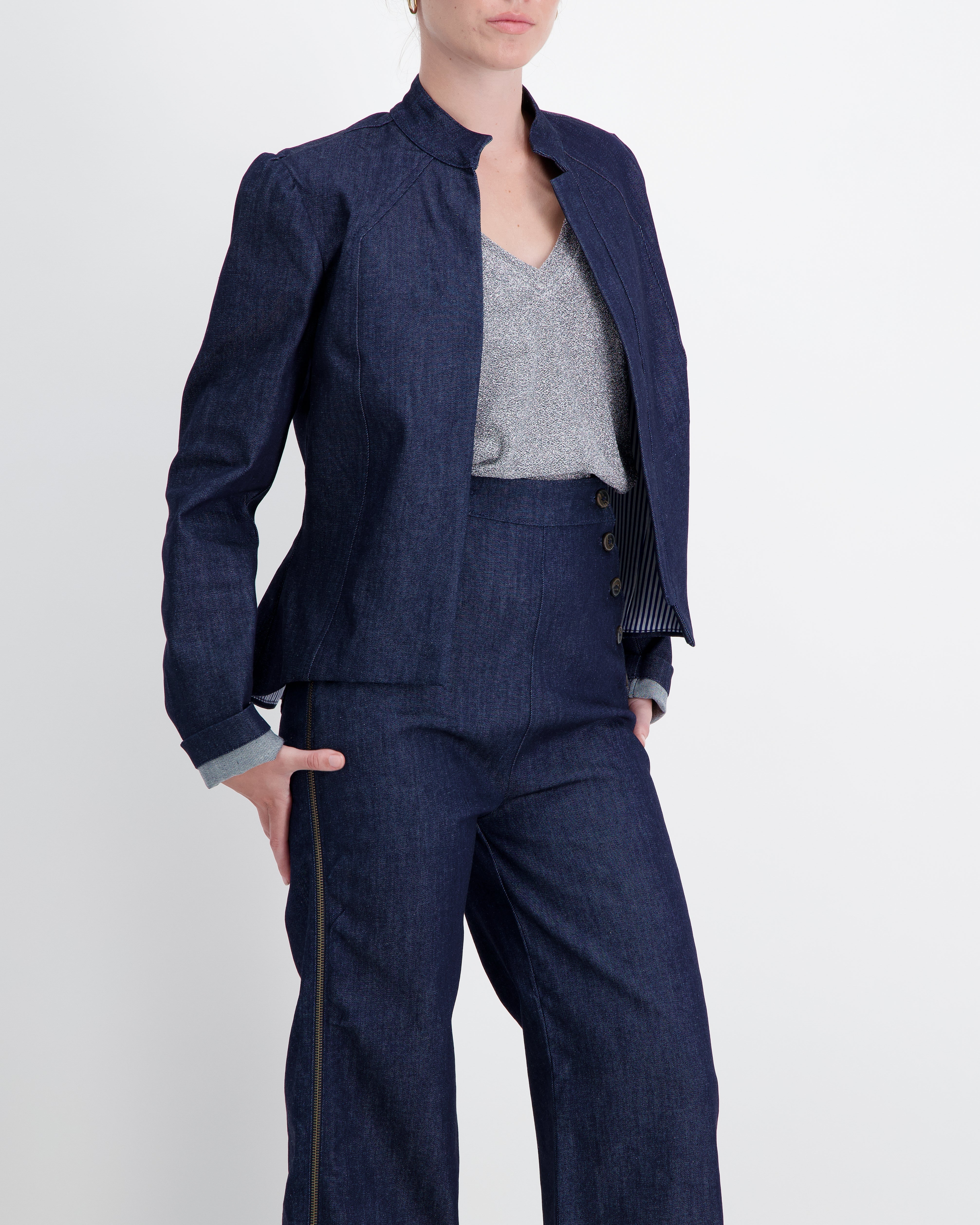 Paula Cropped Magnetic Jacket for Dexterity Support - Blue - Christina Stephens
