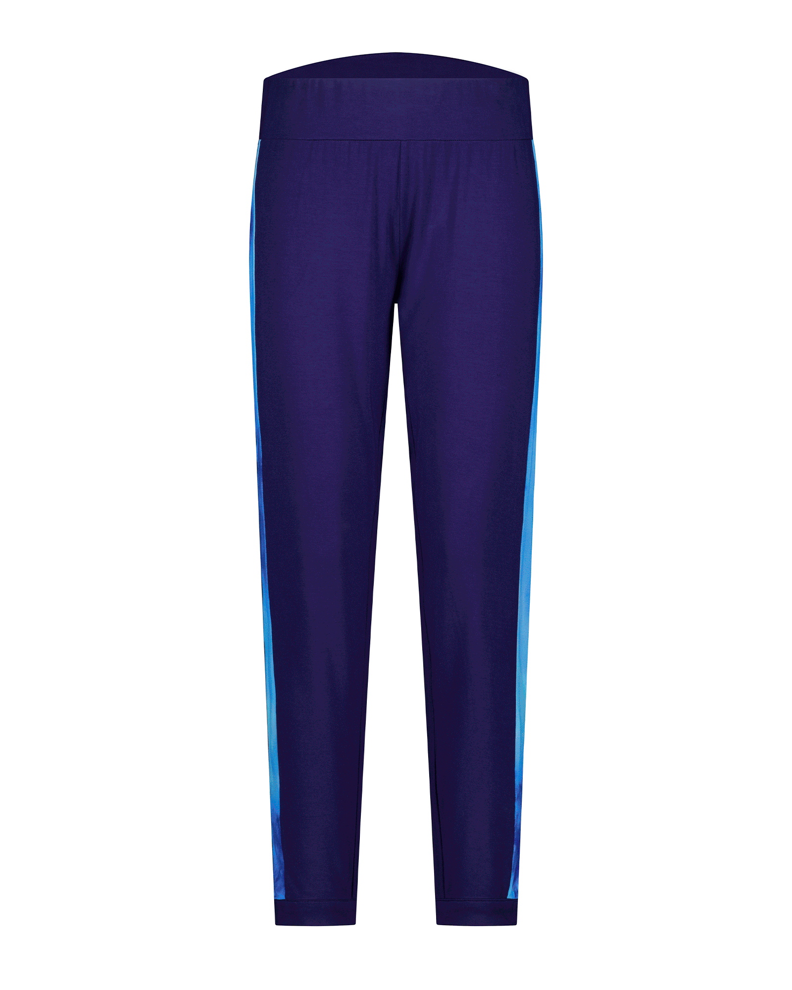 Natasha Physio Leggings in navy blue with light blue side stripes, featuring a comfortable elastic waistband and sleek athletic design perfect for workouts or casual wear