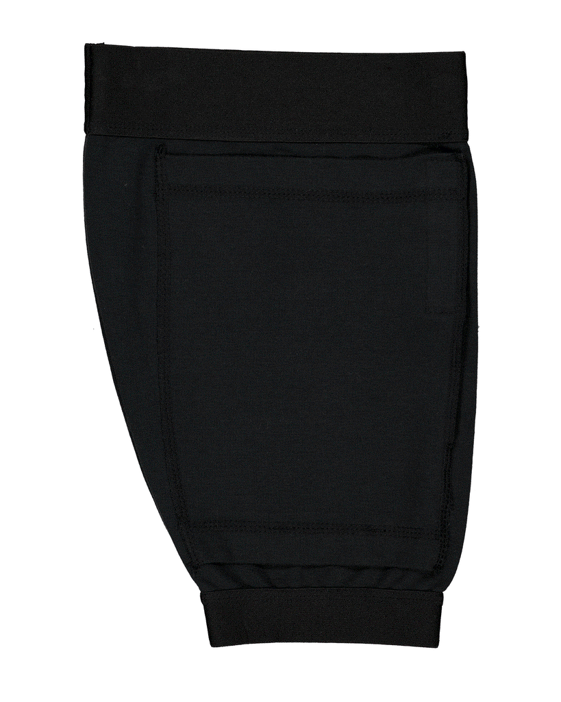 Moving file of the leg brace in black. Demonstrates catheter pocket, position, silicon elastic and example under boardshorts. Christina Stephens Adaptive Clothing Australia.